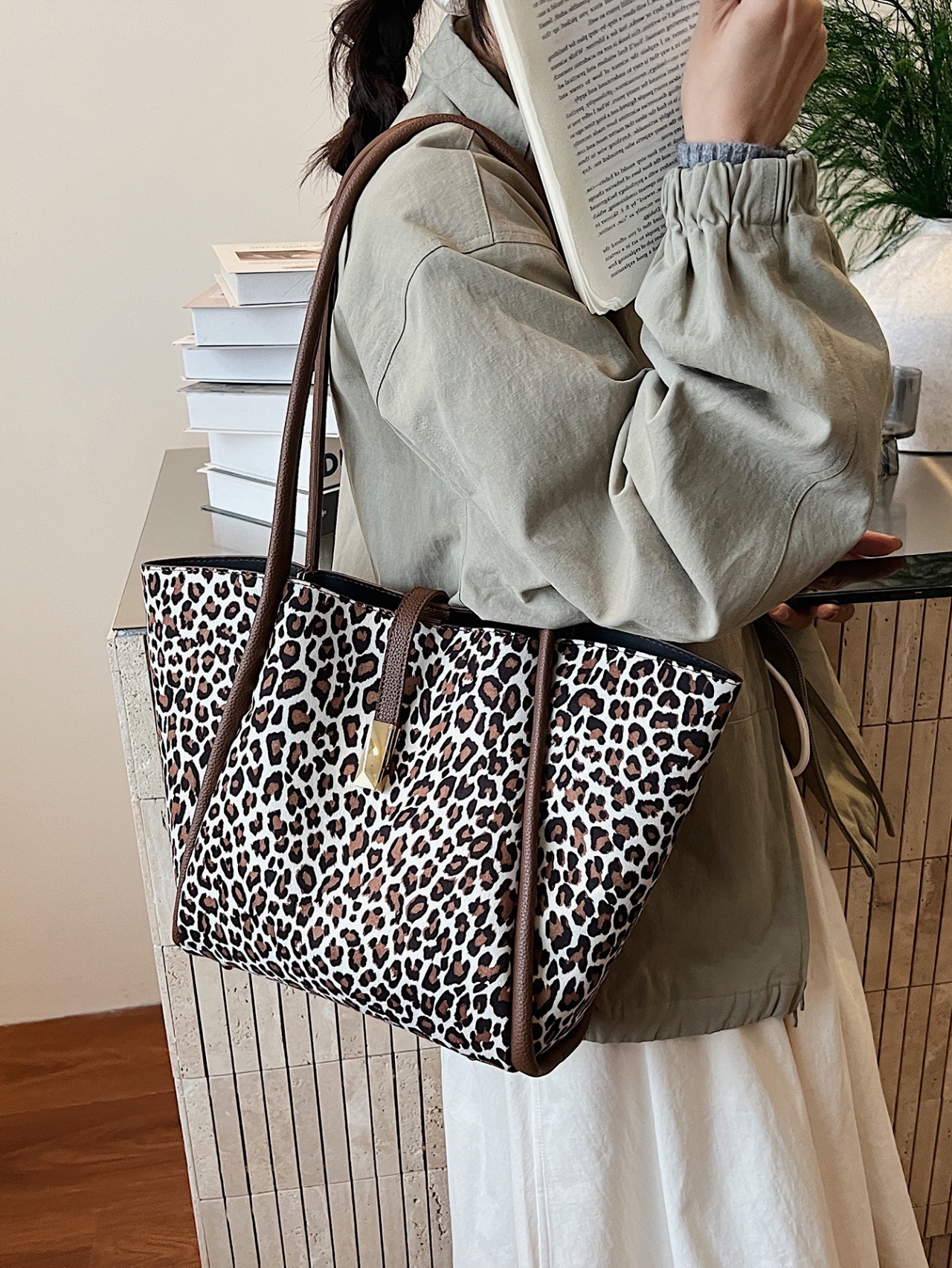 Leopard Print Tote Shoulder Bag