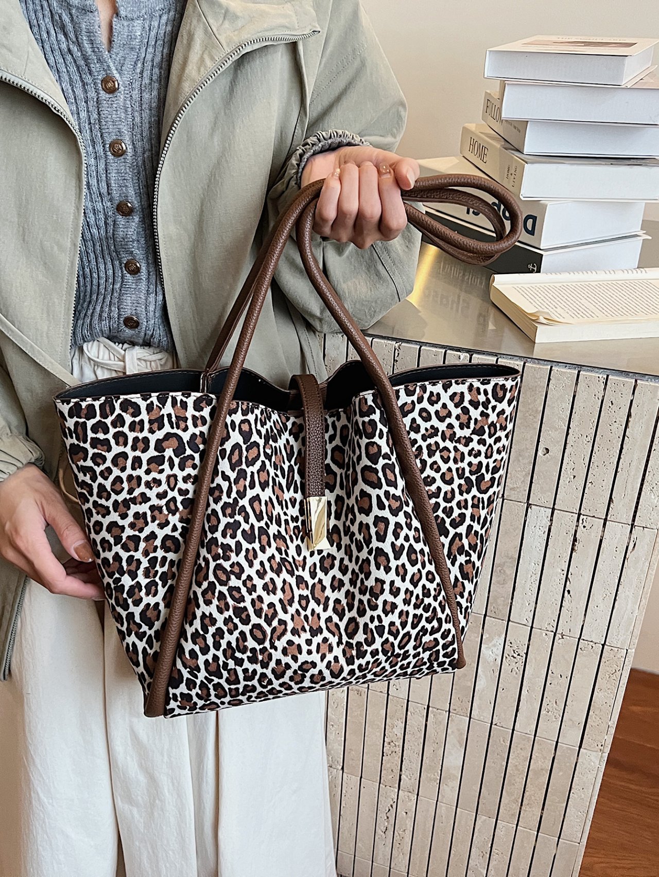 Leopard Print Tote Shoulder Bag