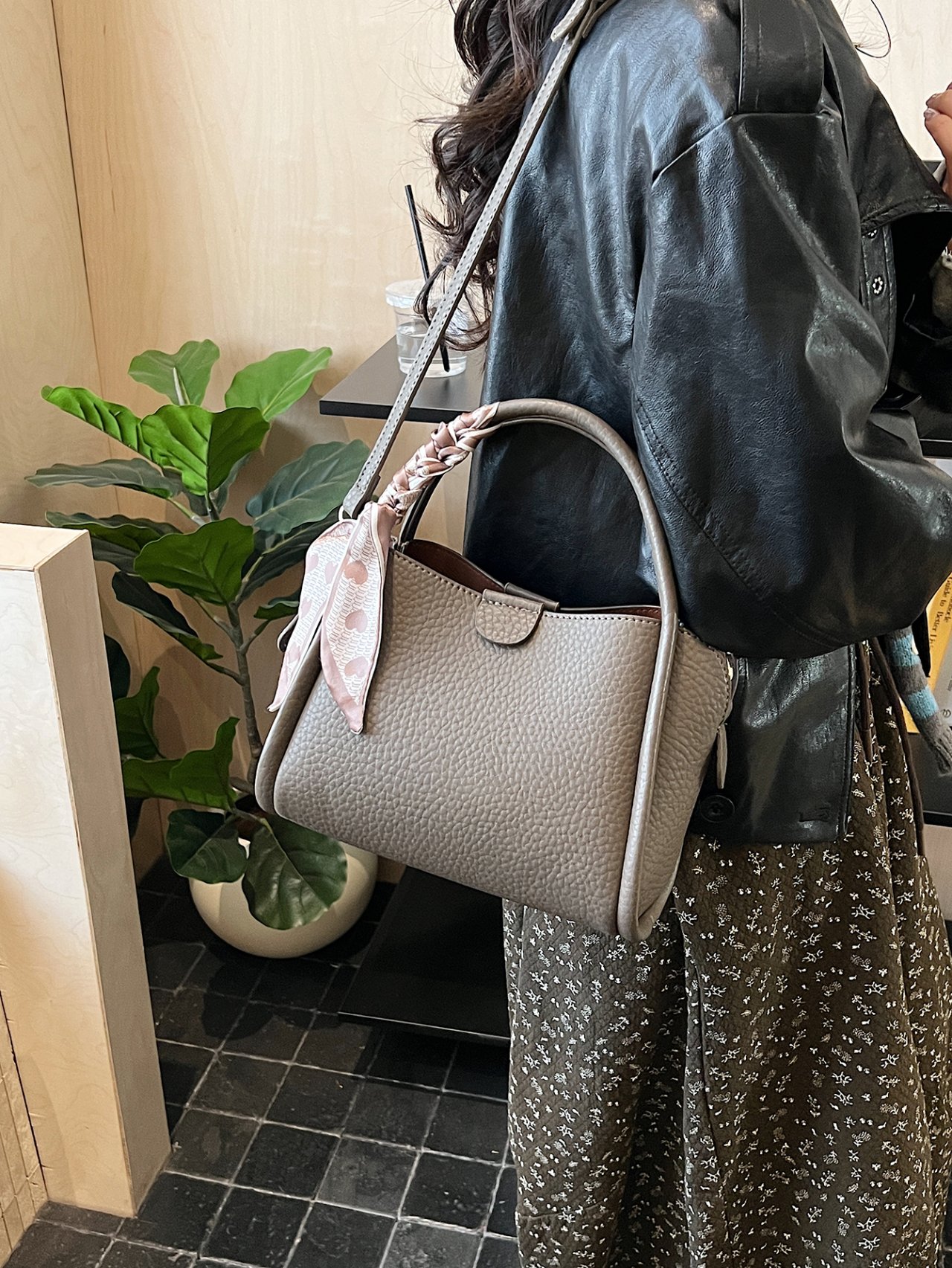 Grey Faux Leather Crossbody Bag