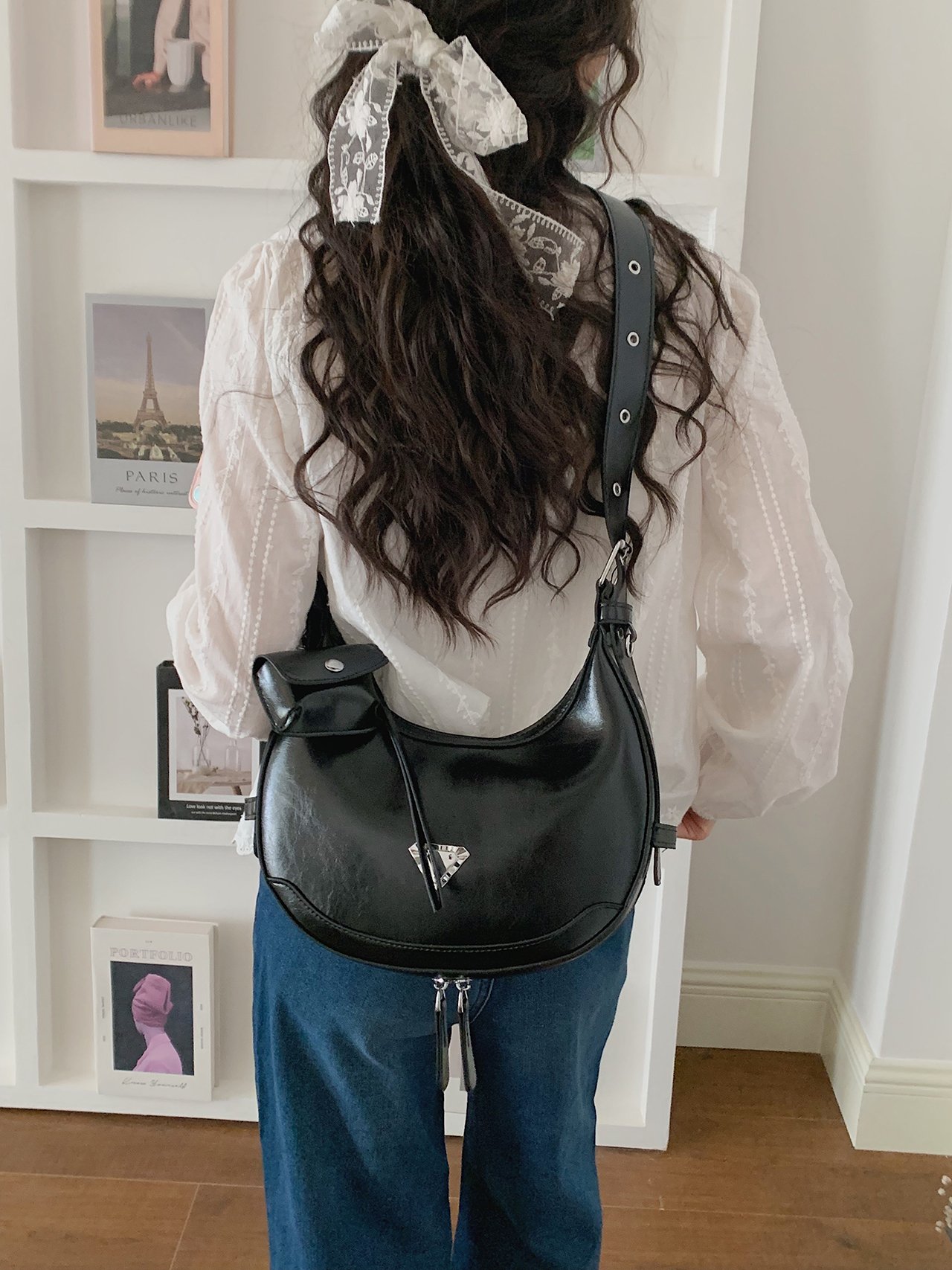 Black Crescent Crossbody Bag