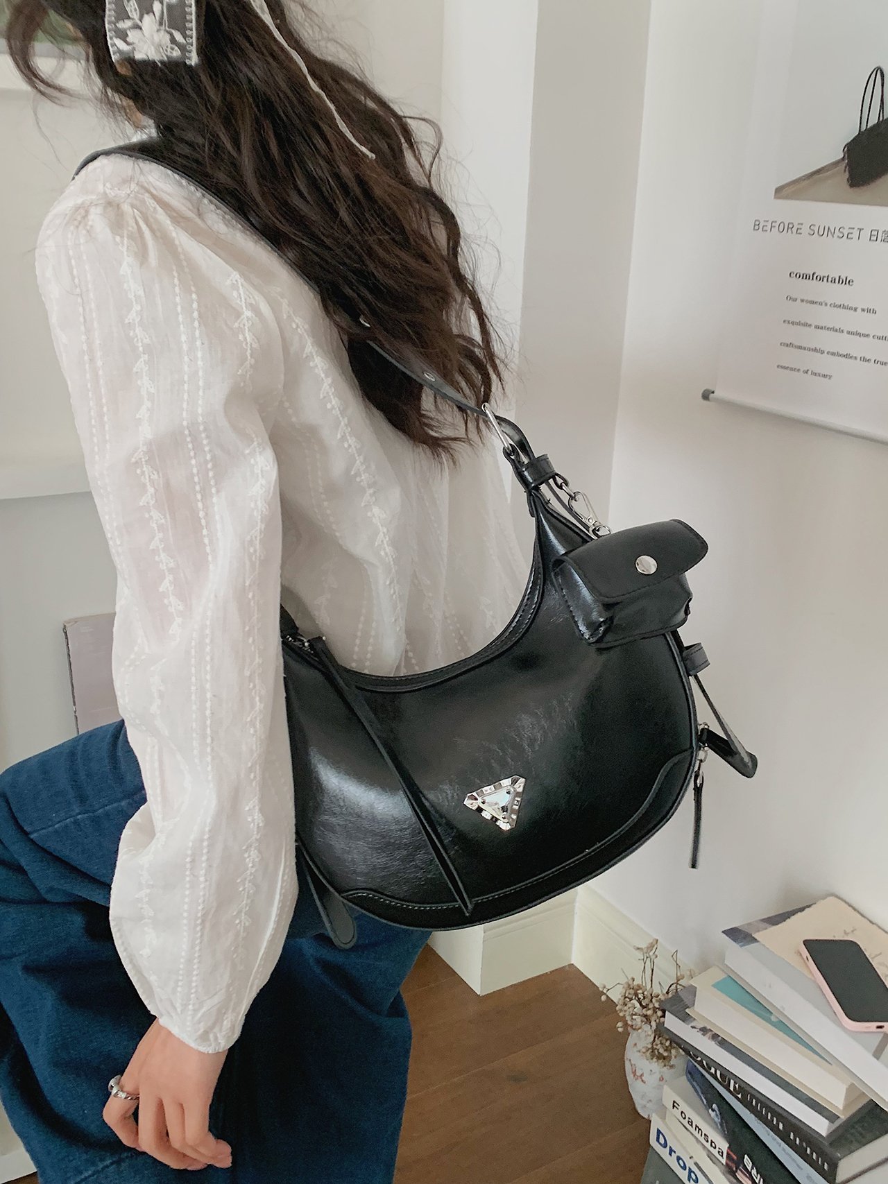 Black Crescent Crossbody Bag