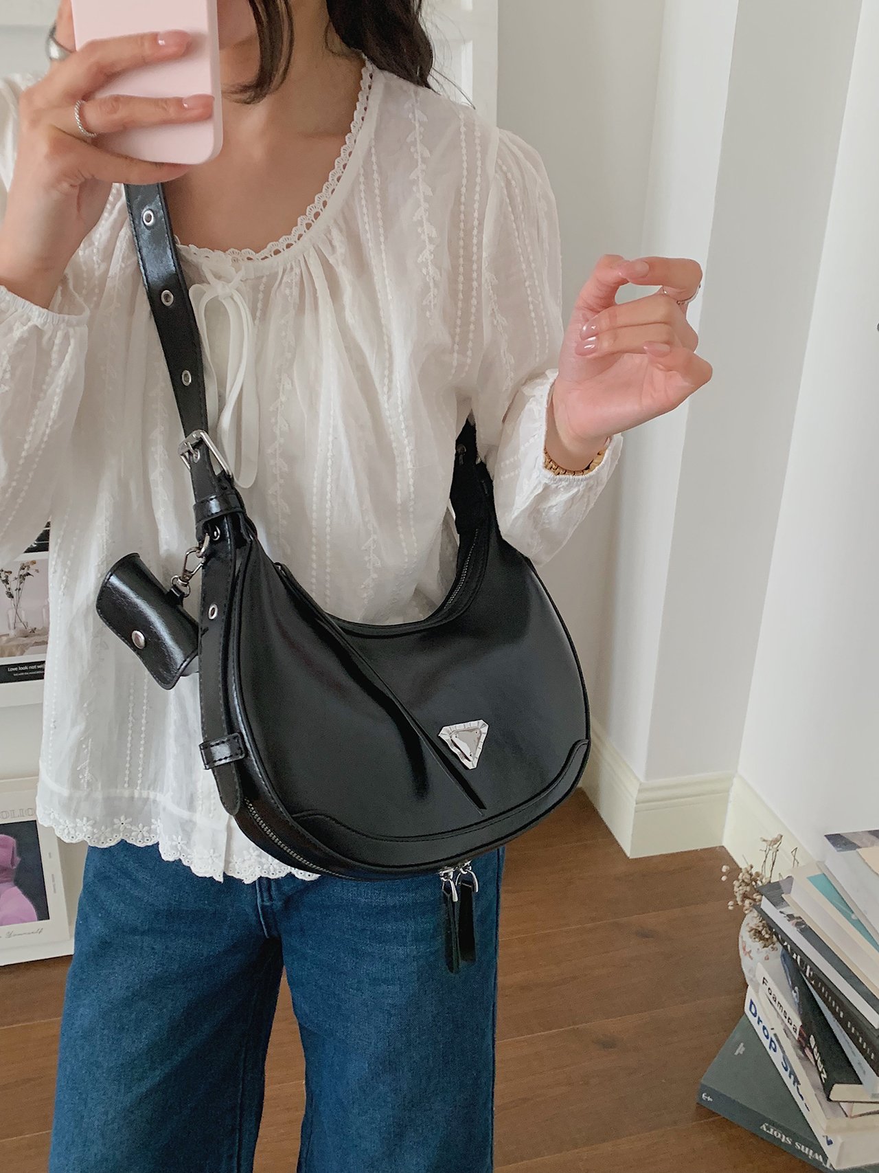 Black Crescent Crossbody Bag