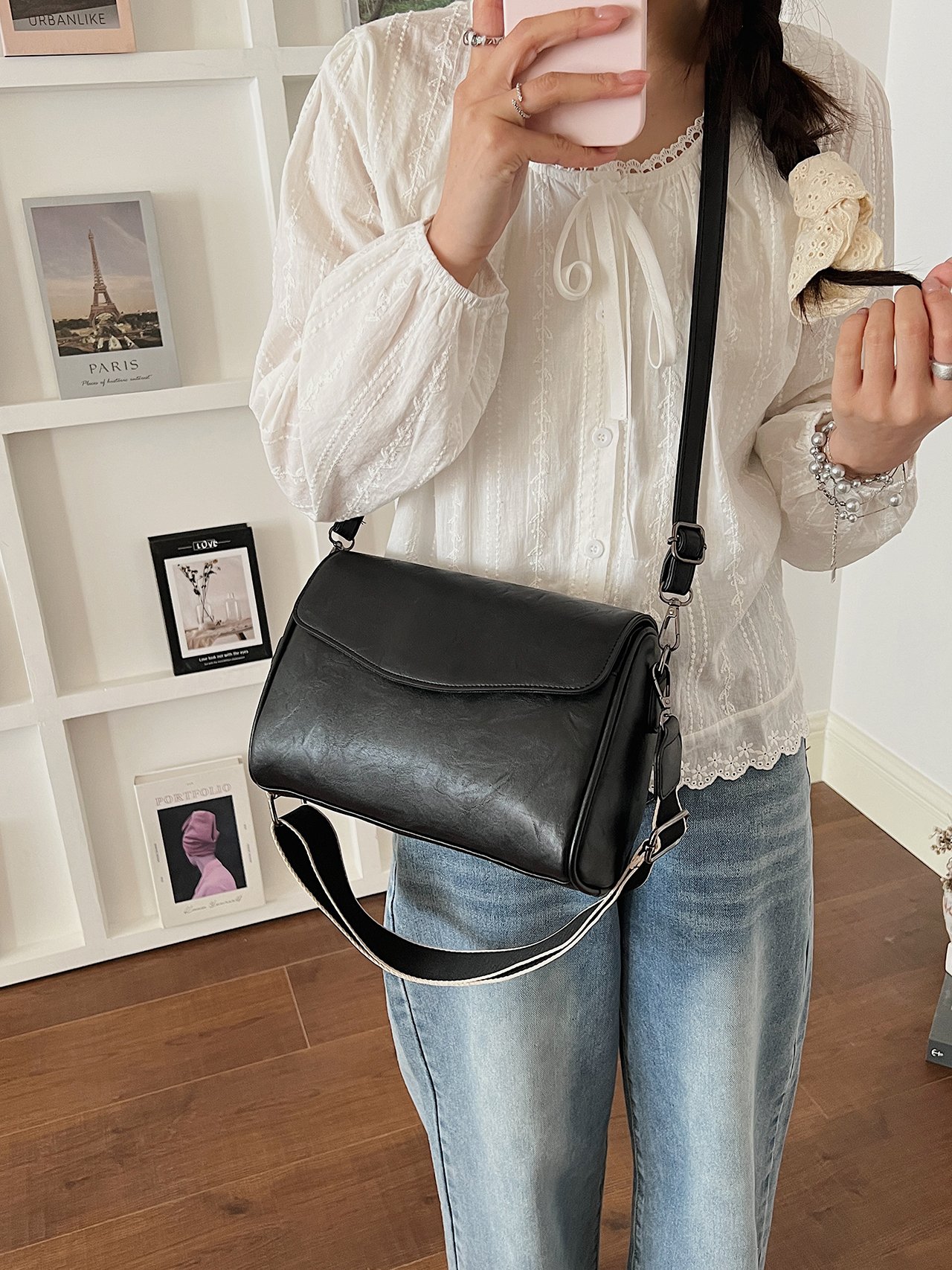 Black Flap Crossbody Bag