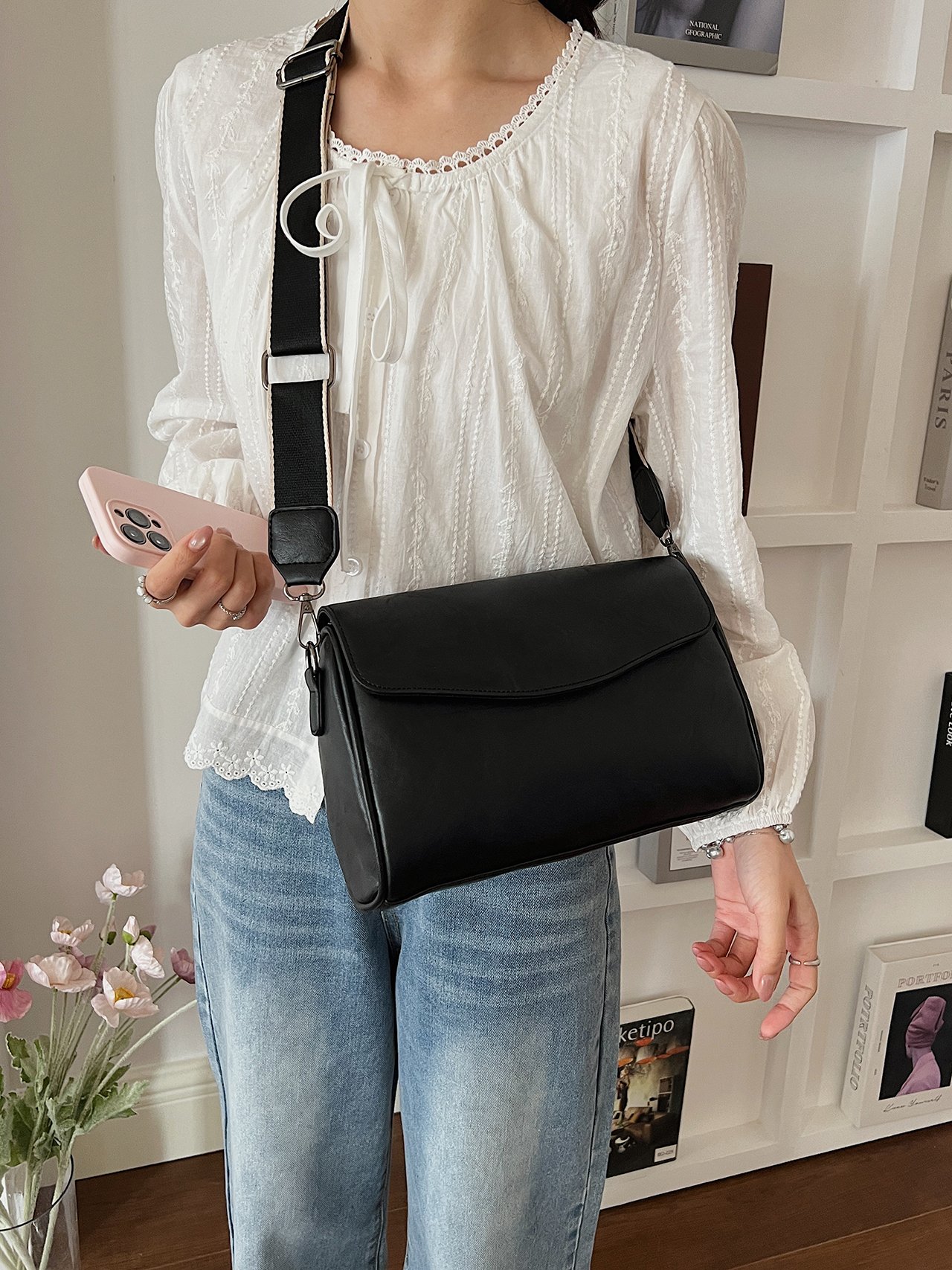 Black Flap Crossbody Bag