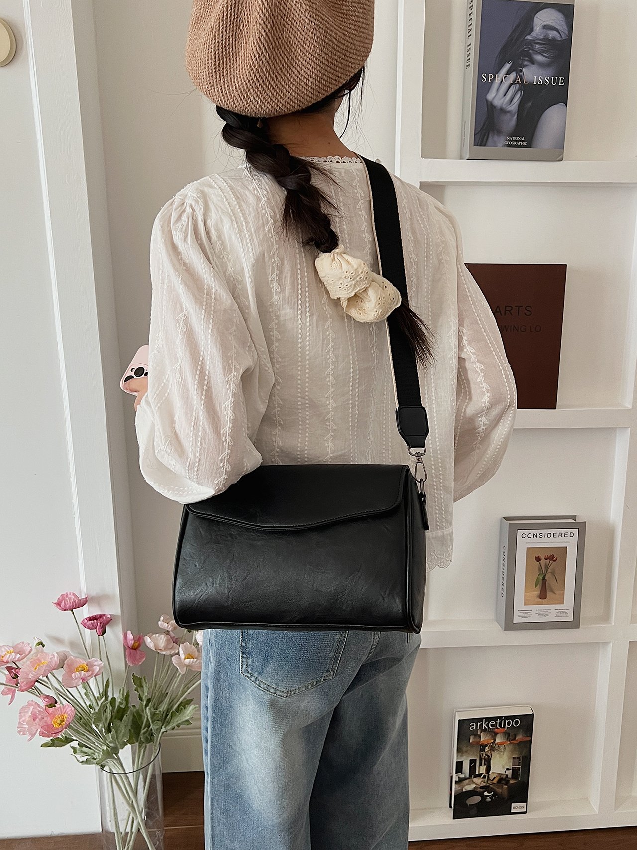 Black Flap Crossbody Bag