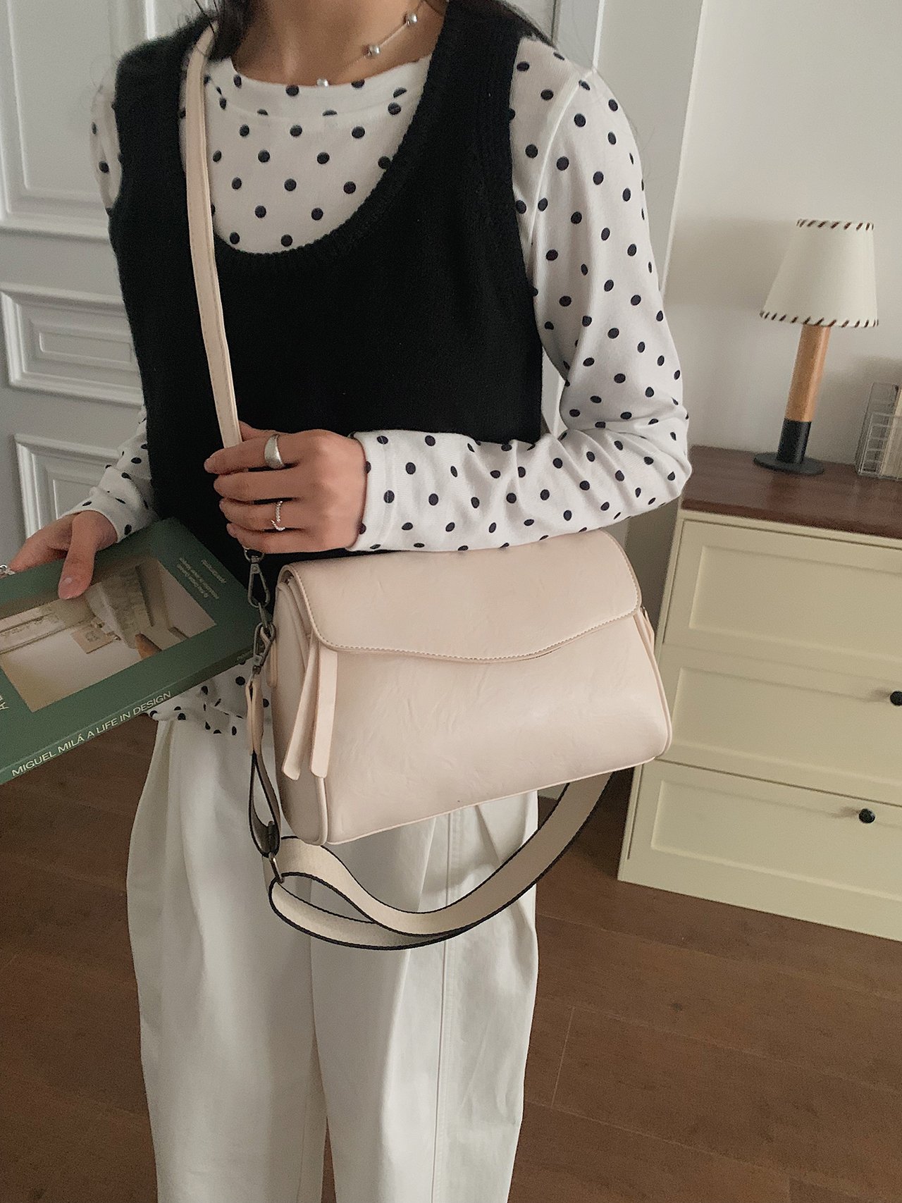 Beige Plain Crossbody Bag 