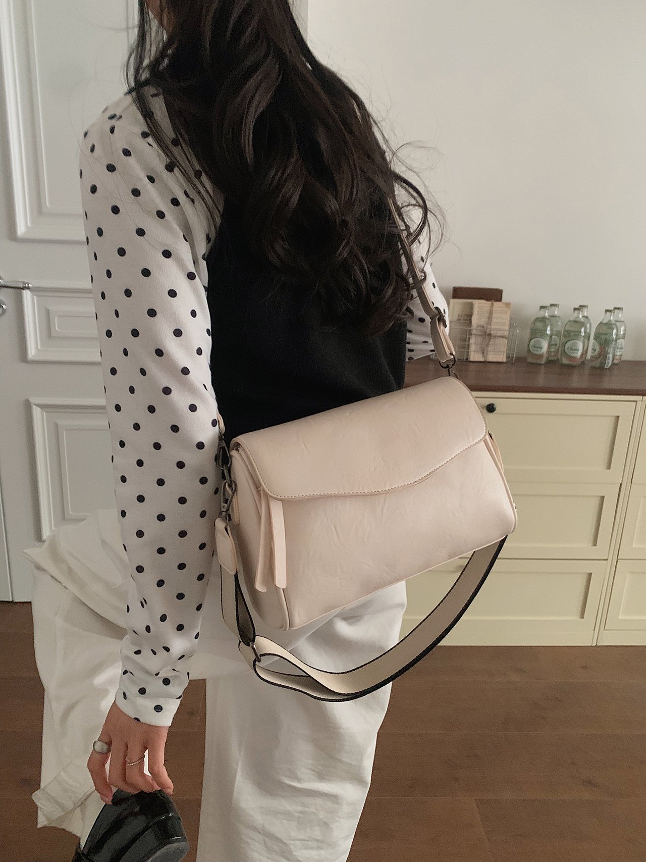 Beige Plain Crossbody Bag 