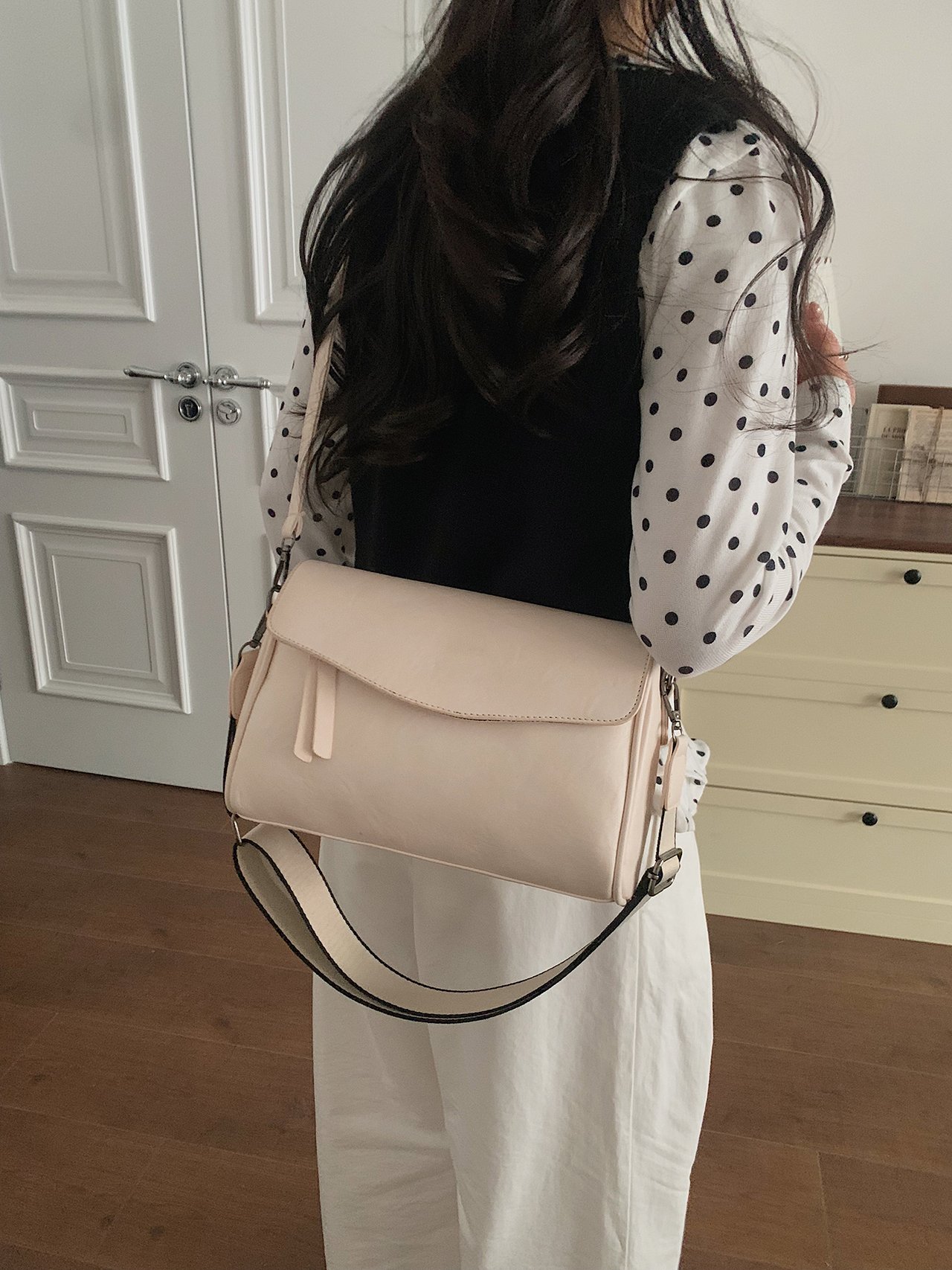 Beige Plain Crossbody Bag 