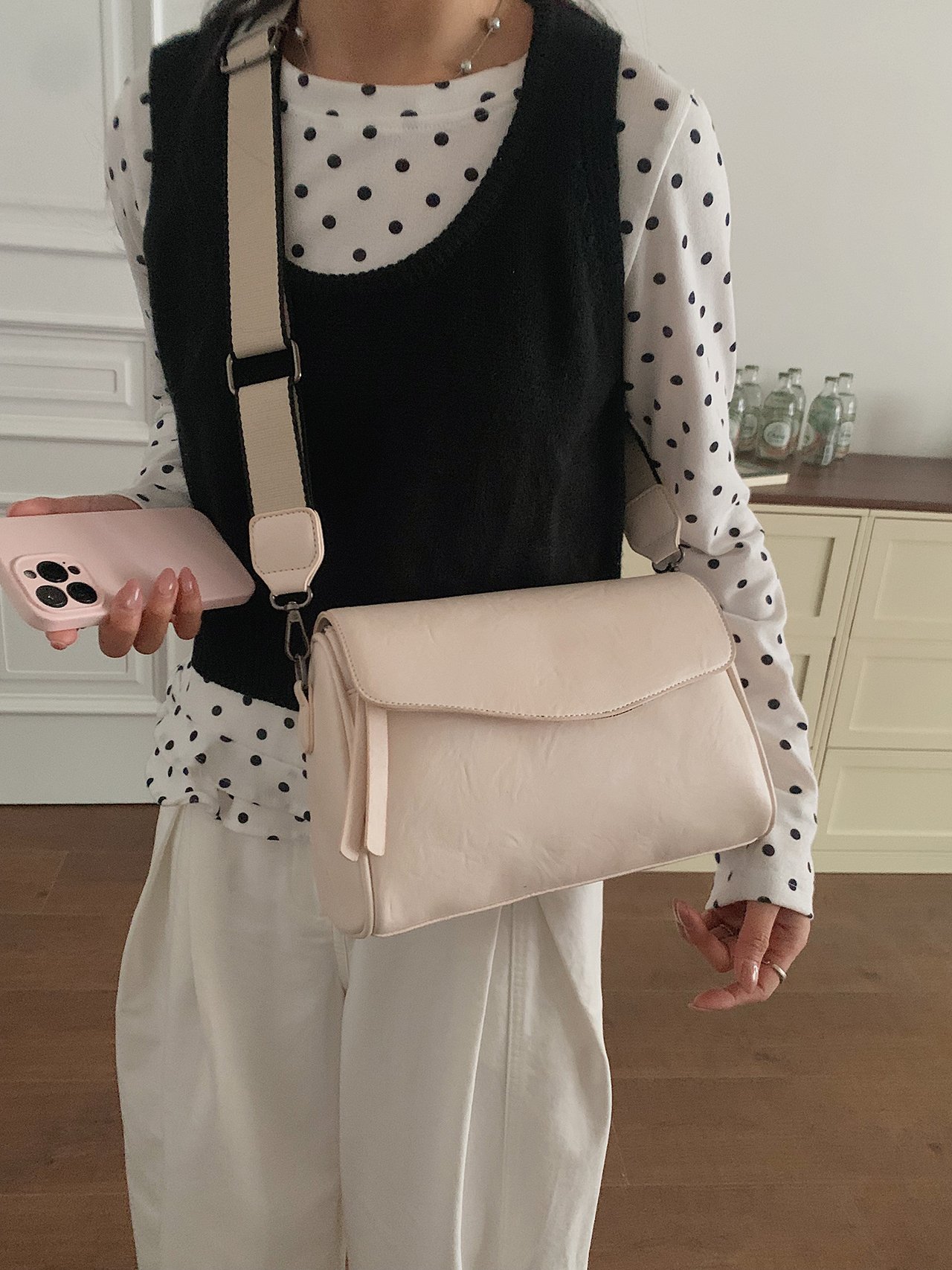 Beige Plain Crossbody Bag 
