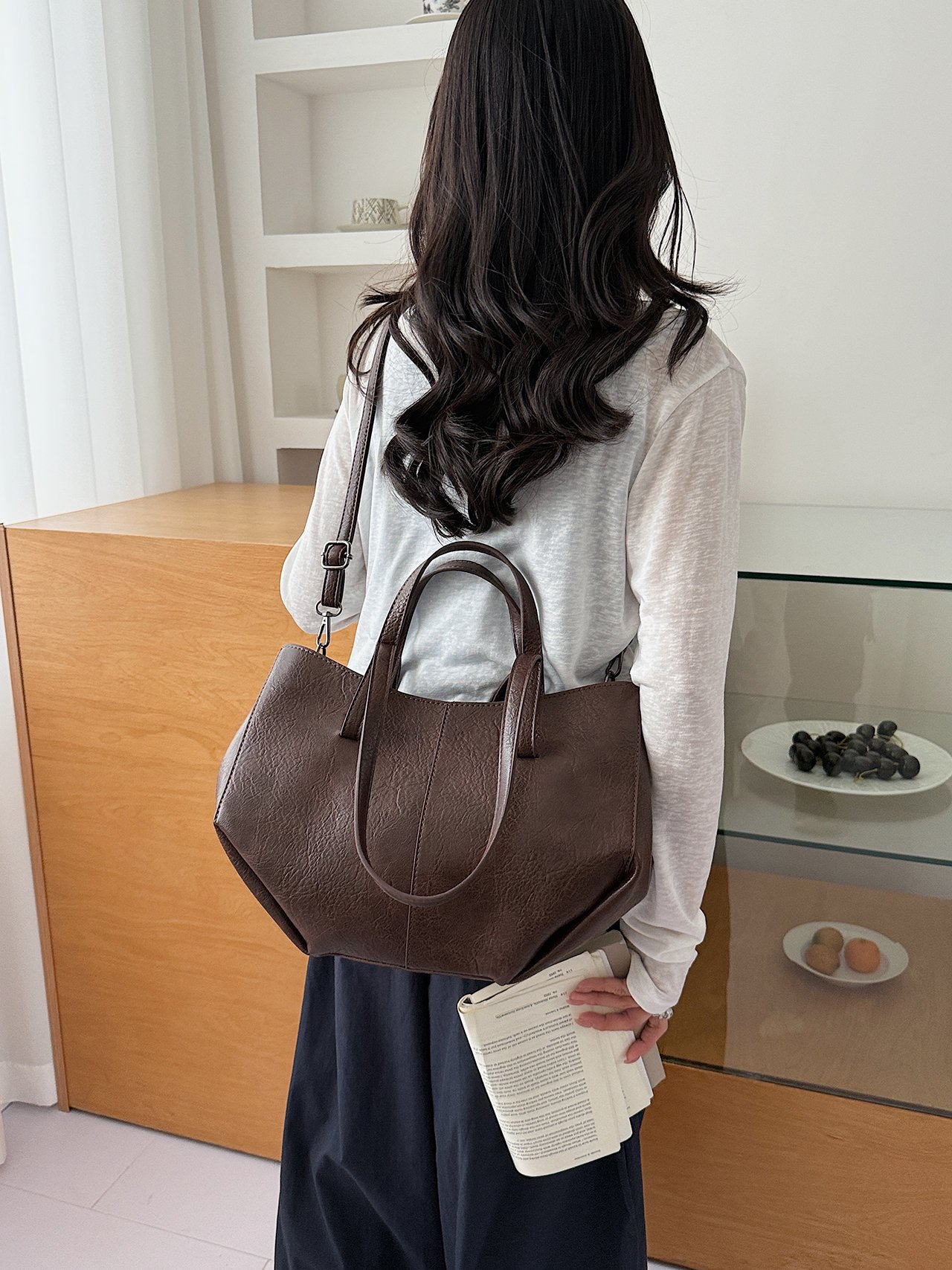 Coffee Brown Plain Crossbody Bag 