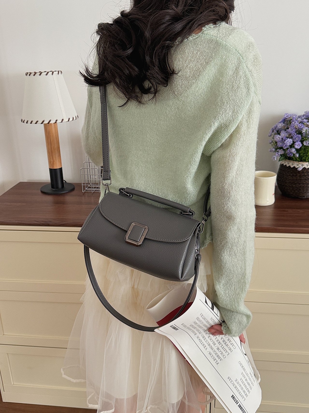 Grey Satchel Crossbody Bag 
