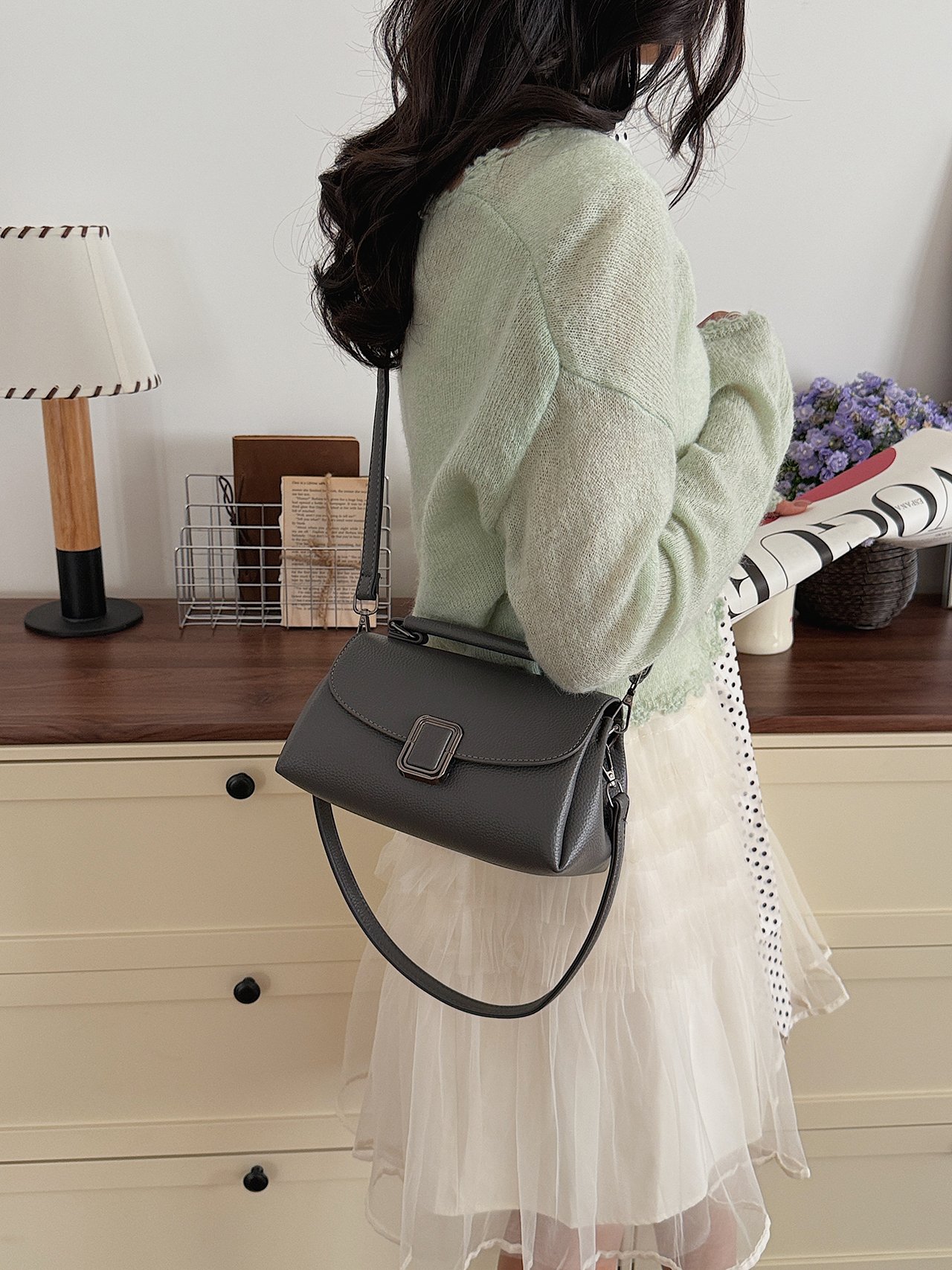 Grey Satchel Crossbody Bag 