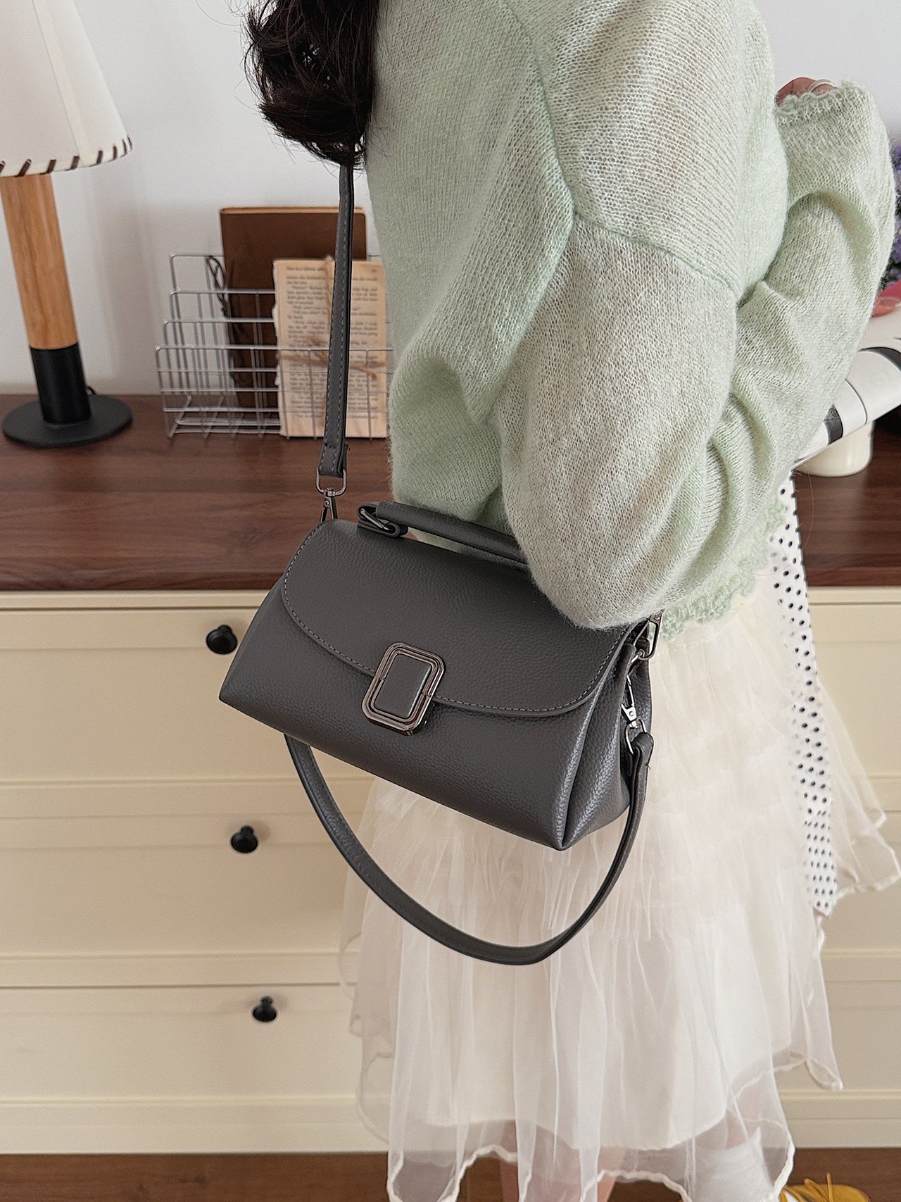 Grey Satchel Crossbody Bag 
