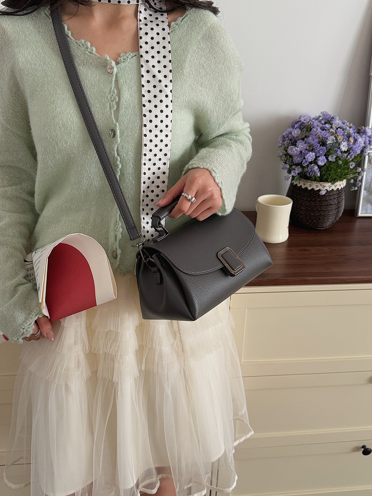 Grey Satchel Crossbody Bag 