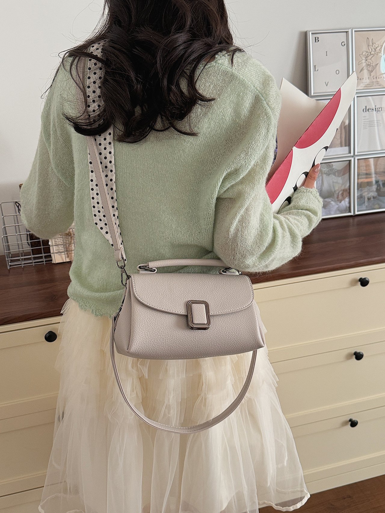 Beige Crossbody Bag with Top Handle