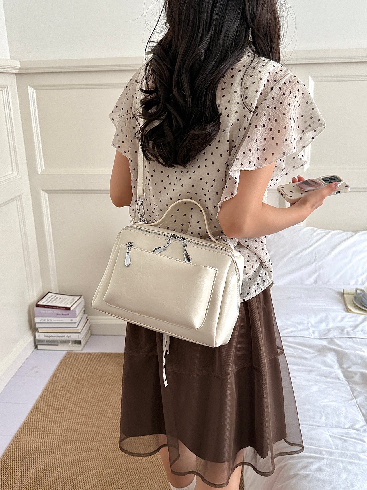 Beige Plain Crossbody Bag 