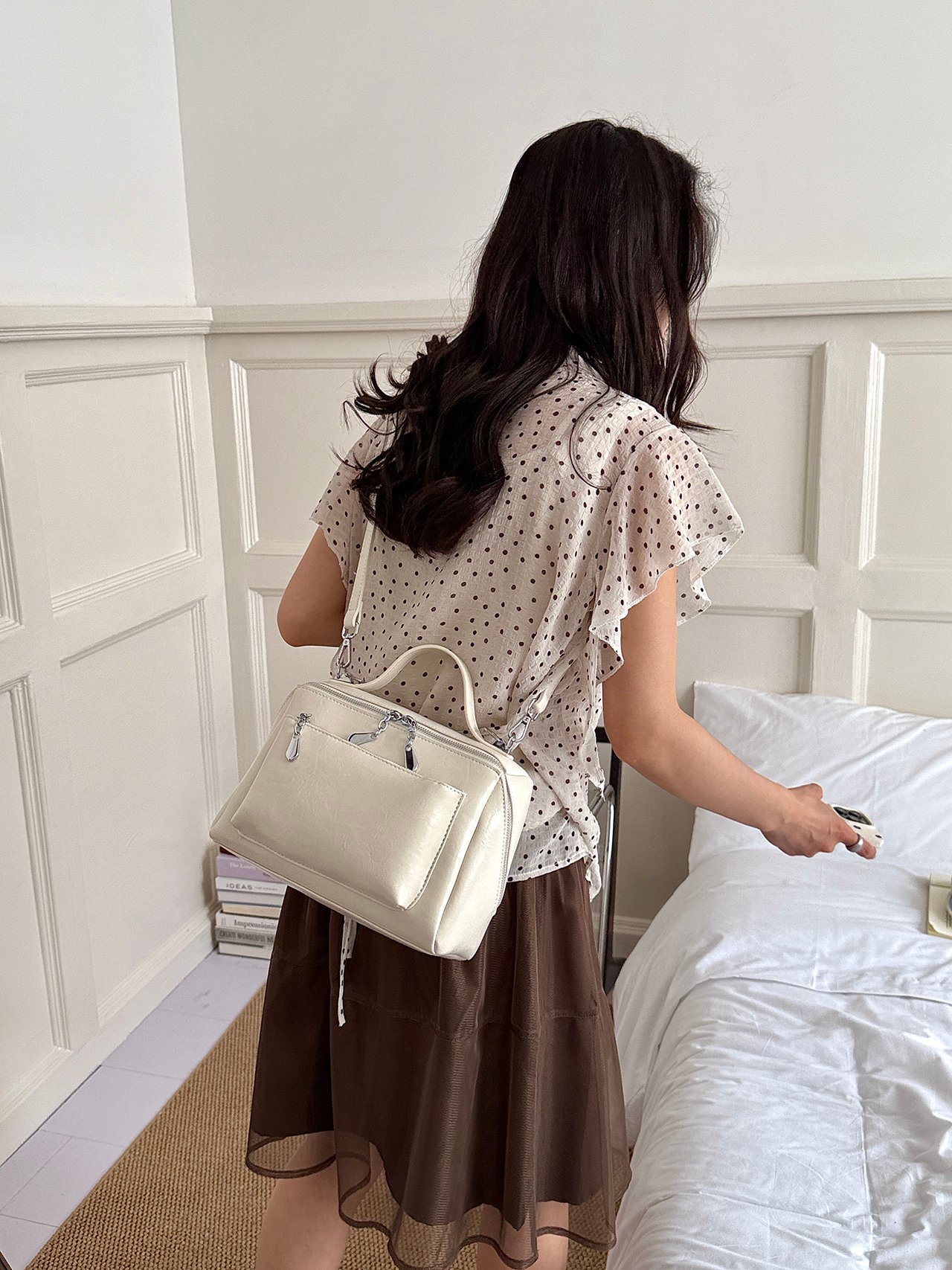 Beige Plain Crossbody Bag 