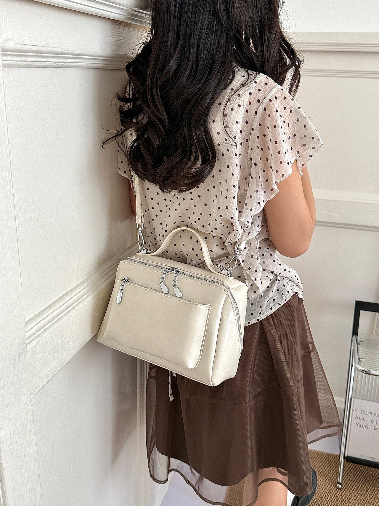 Beige Plain Crossbody Bag 