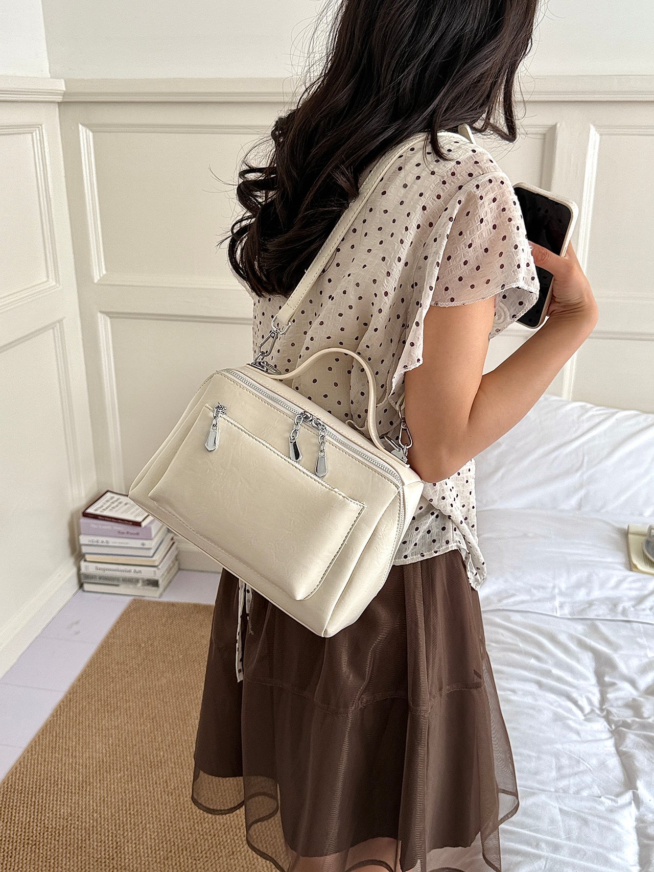 Beige Plain Crossbody Bag 