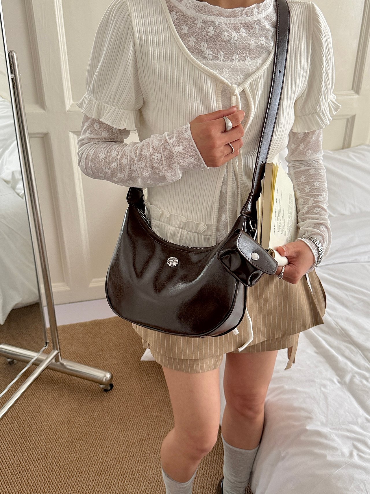 Coffee Brown Plain Crossbody Bag