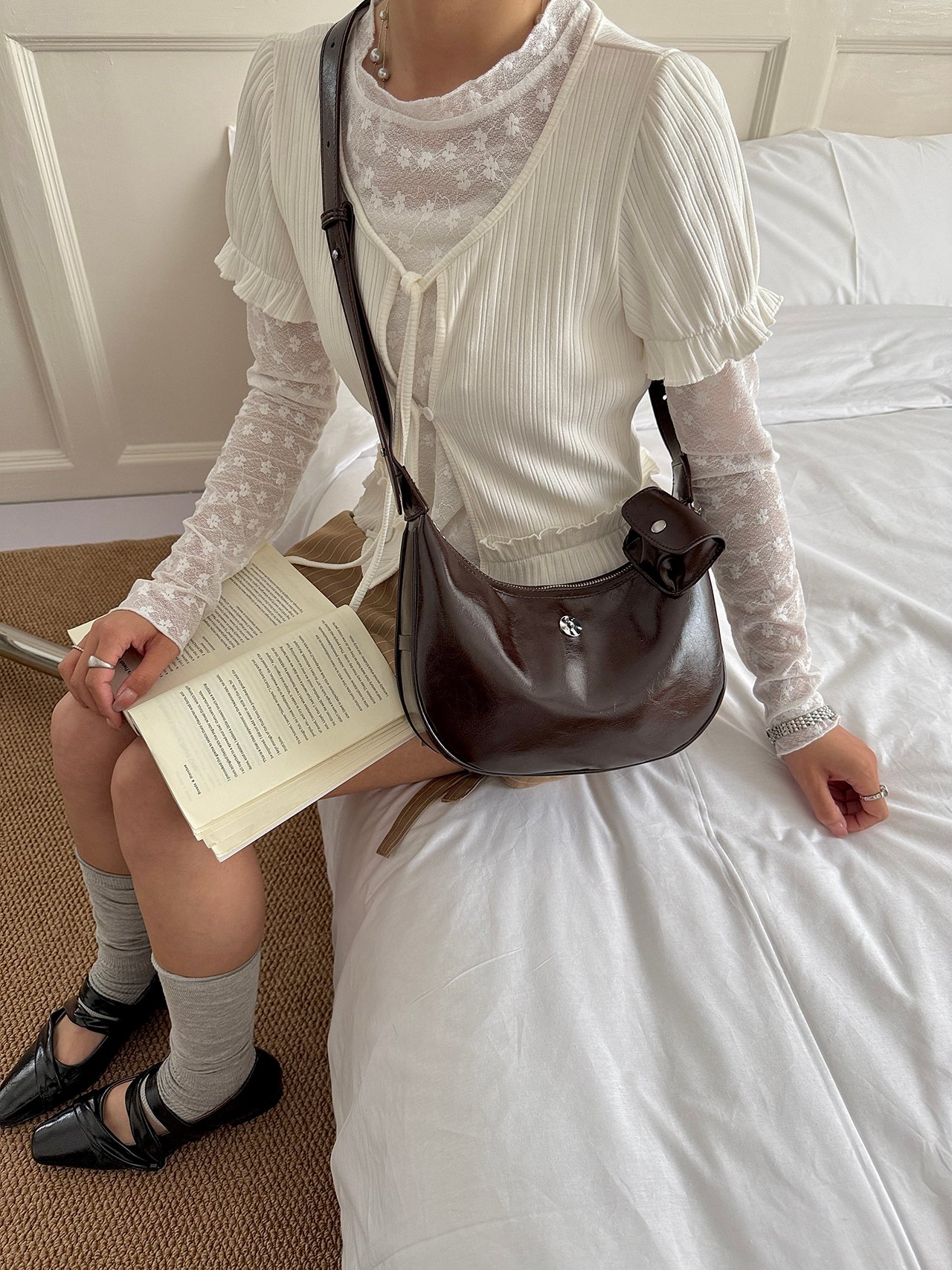 Coffee Brown Plain Crossbody Bag
