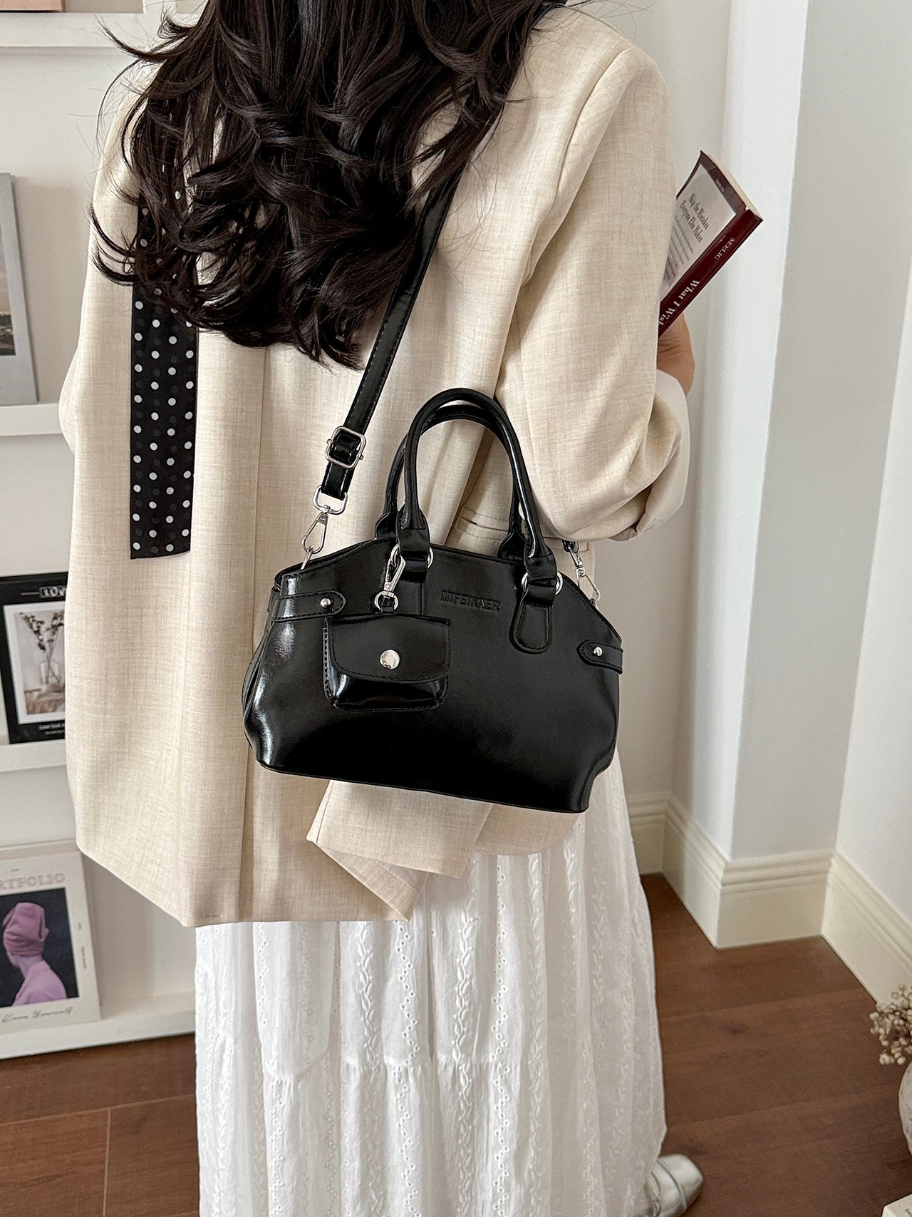 Black Crossbody Bag with Mini Pouch