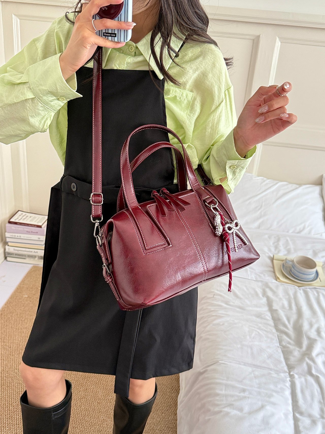 Burgundy Plain Crossbody Bag