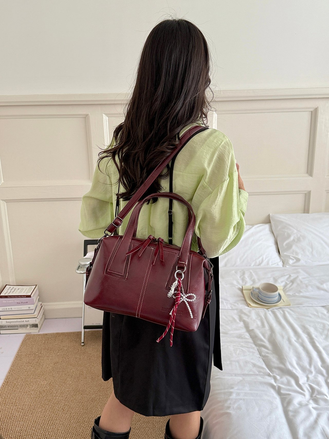 Burgundy Plain Crossbody Bag