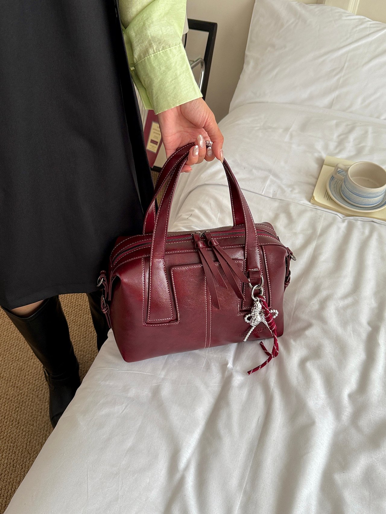 Burgundy Plain Crossbody Bag