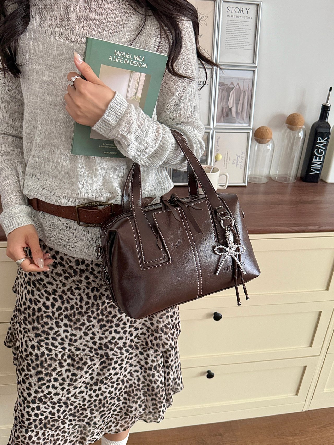 Coffee Brown Plain Crossbody Bag
