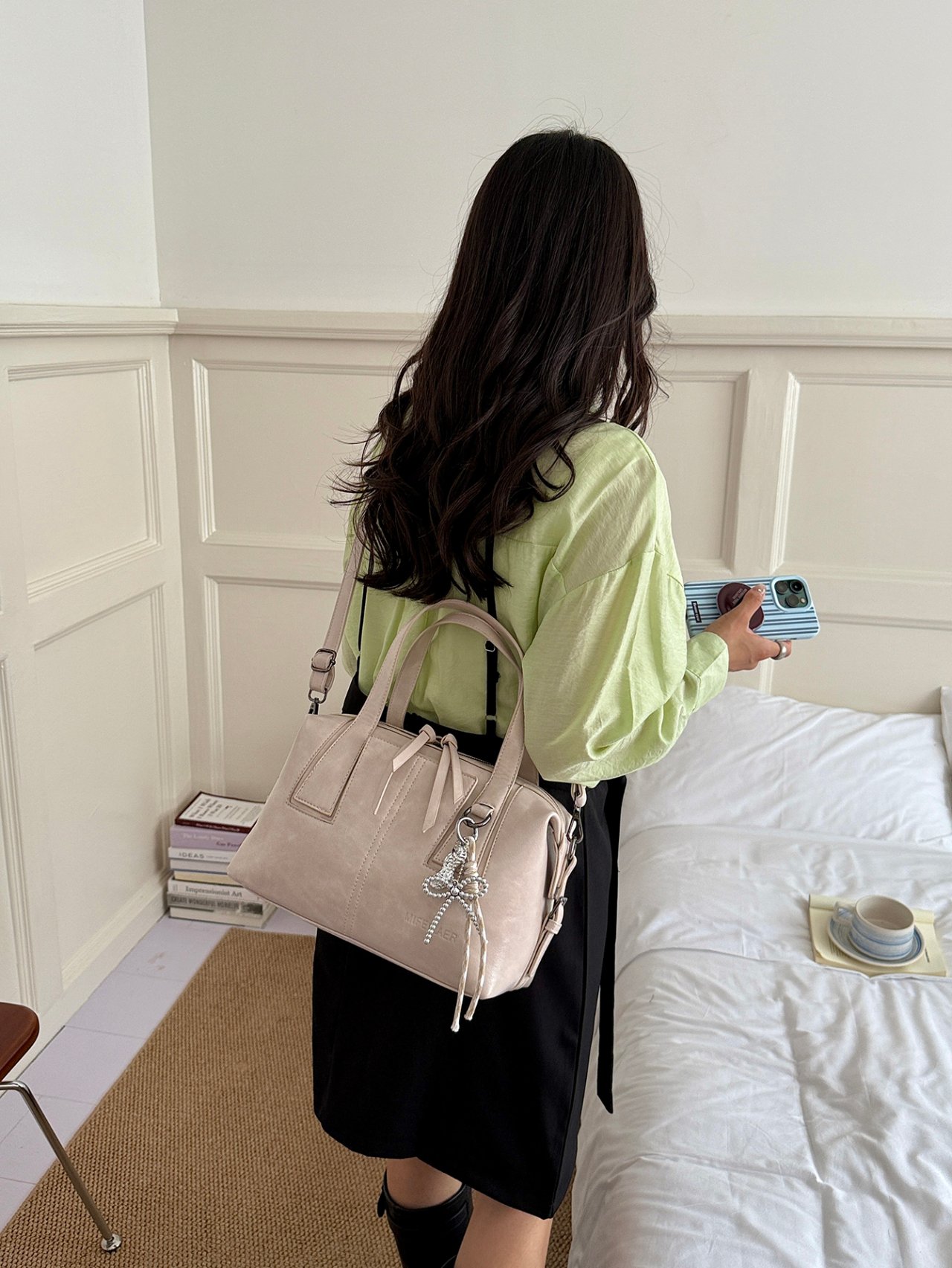 Beige Plain Crossbody Bag 