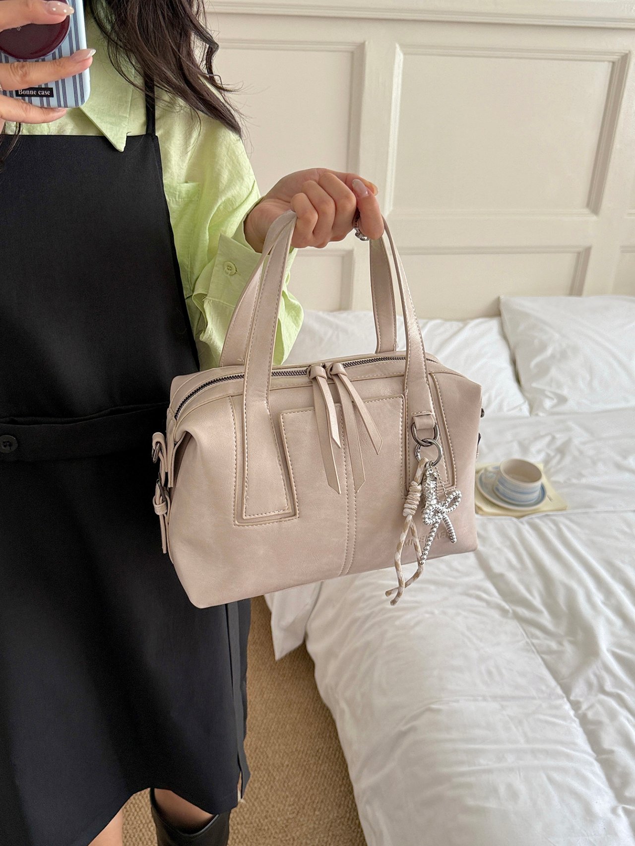Beige Plain Crossbody Bag 