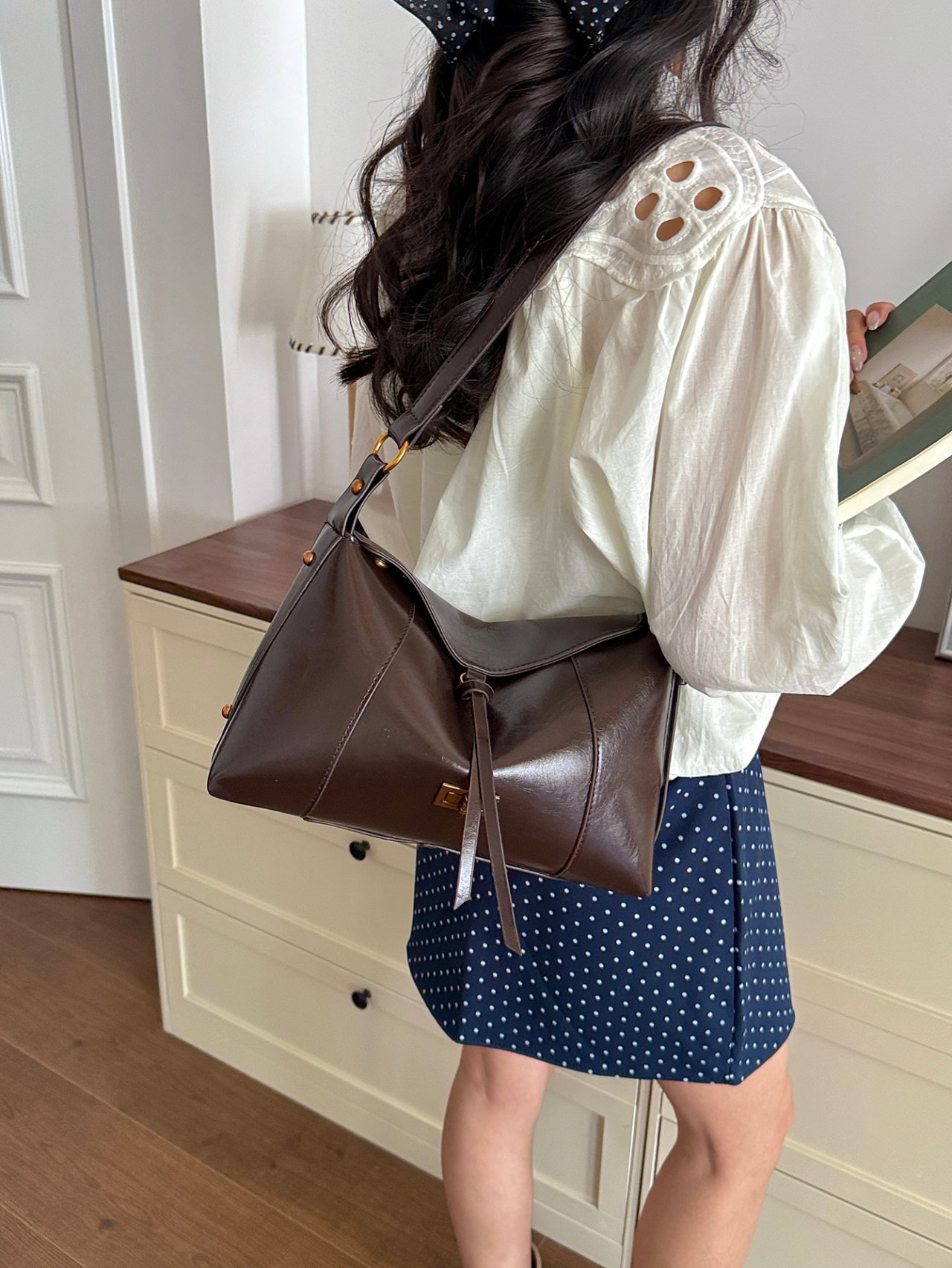 Coffee Brown Plain Shoulder Bag 