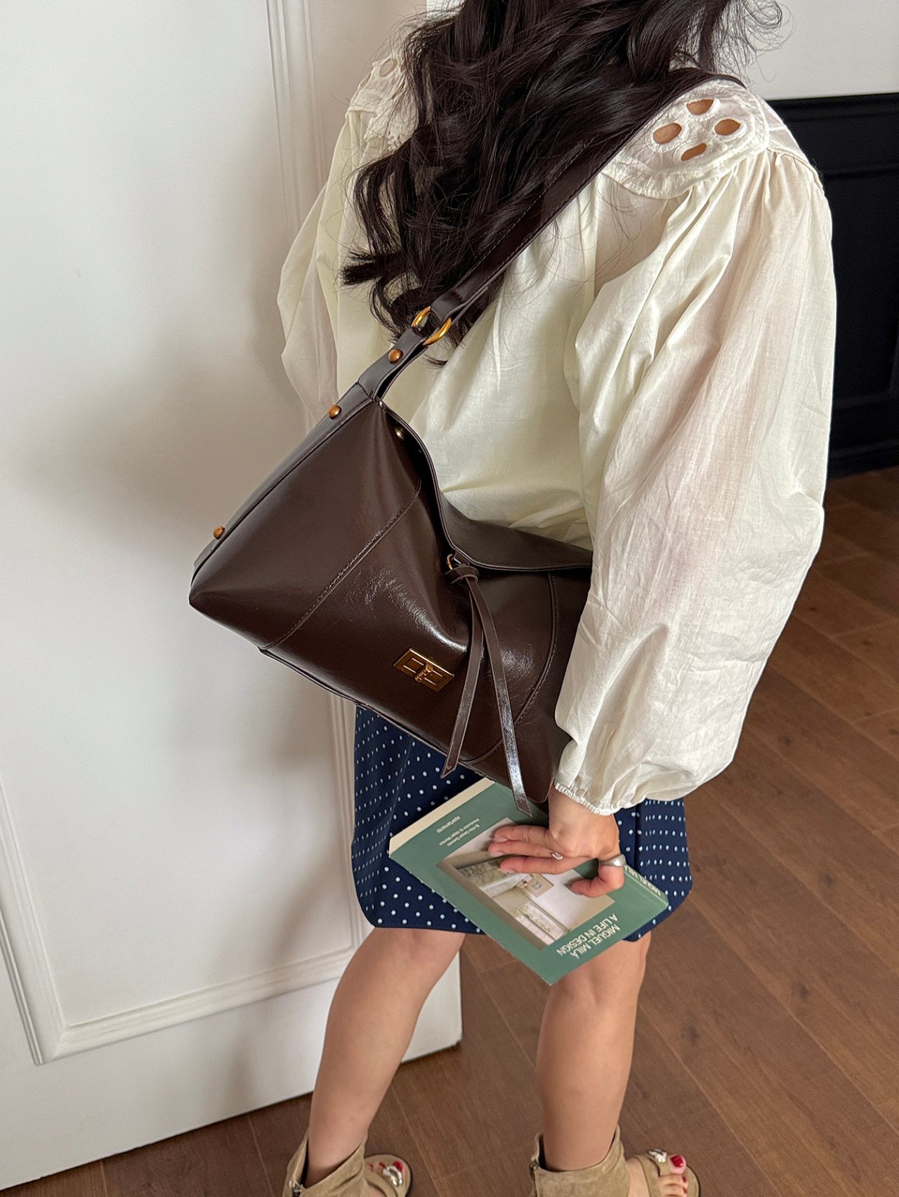 Coffee Brown Plain Shoulder Bag 