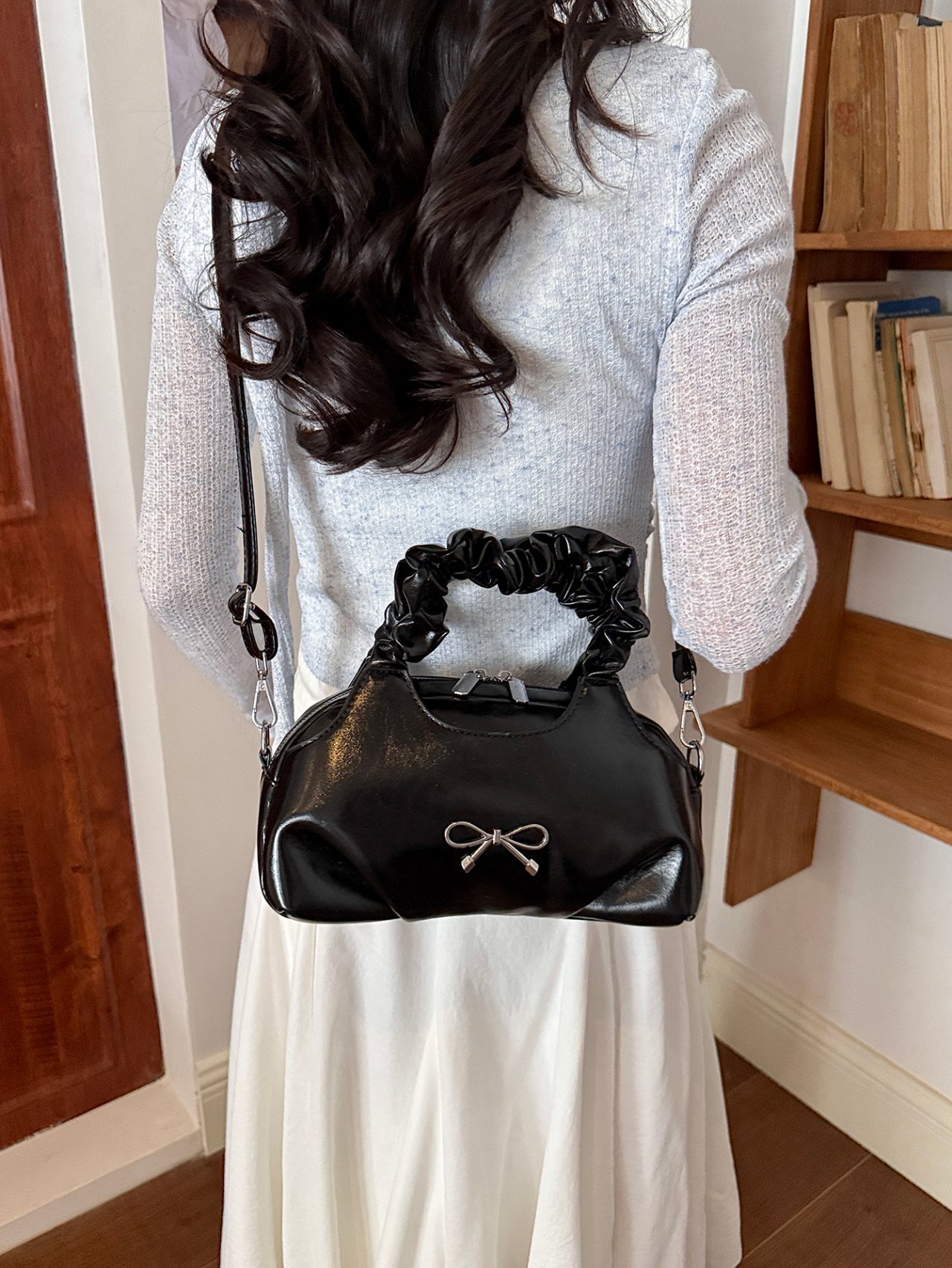 Black Ruched Handle Handbag
