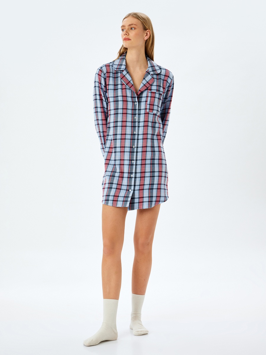 Plaid Long Sleeves Mini Shirt Dress