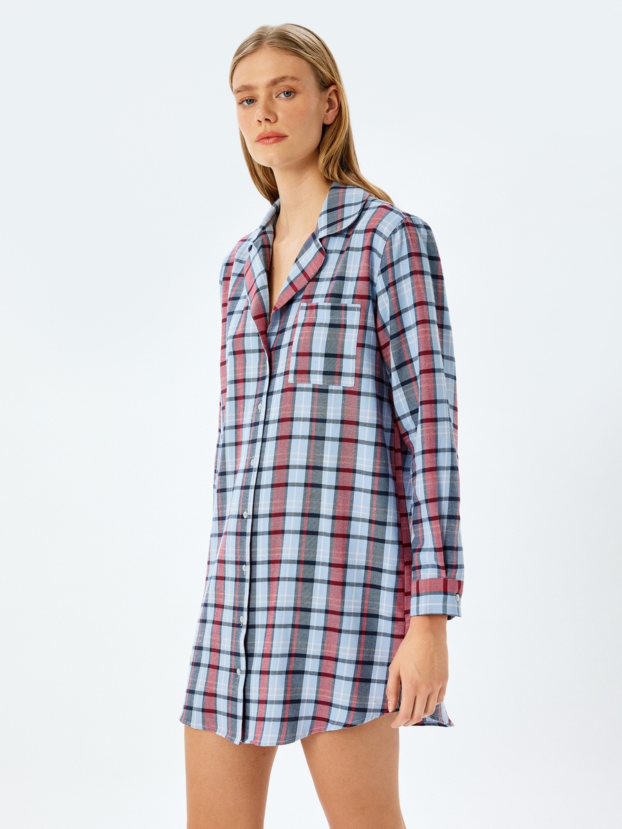 Plaid Long Sleeves Mini Shirt Dress