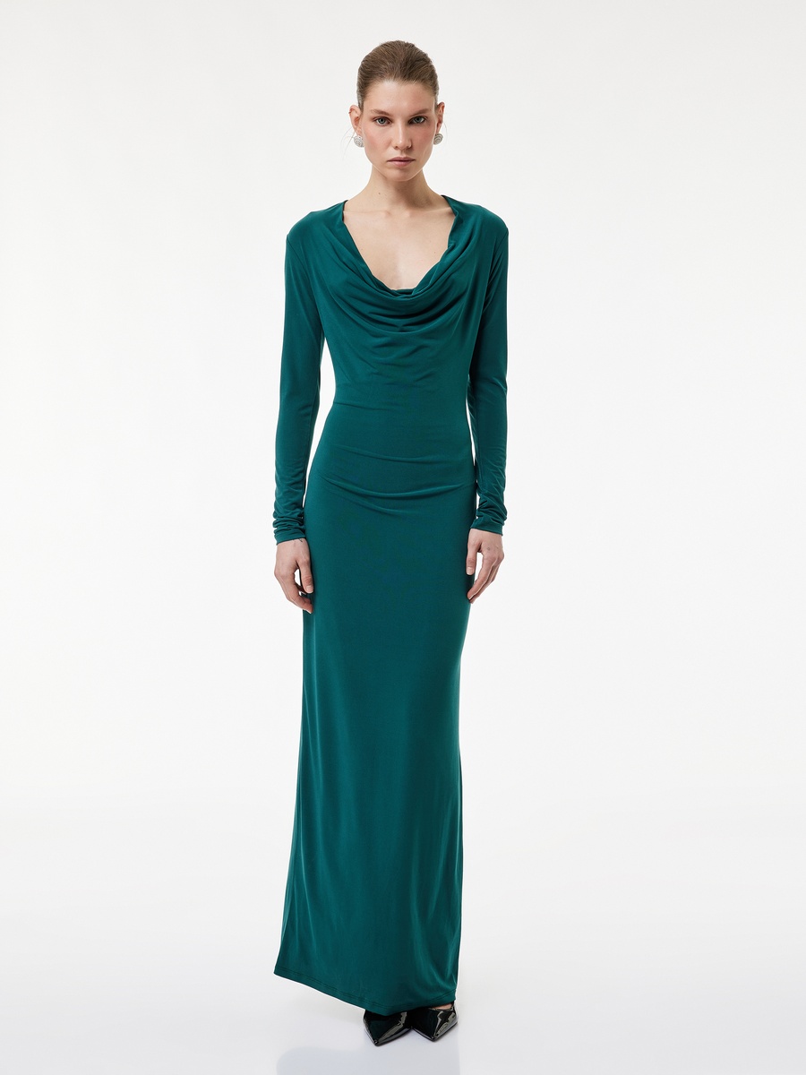 Cowl Neck Back Cut Out Sheath Dress