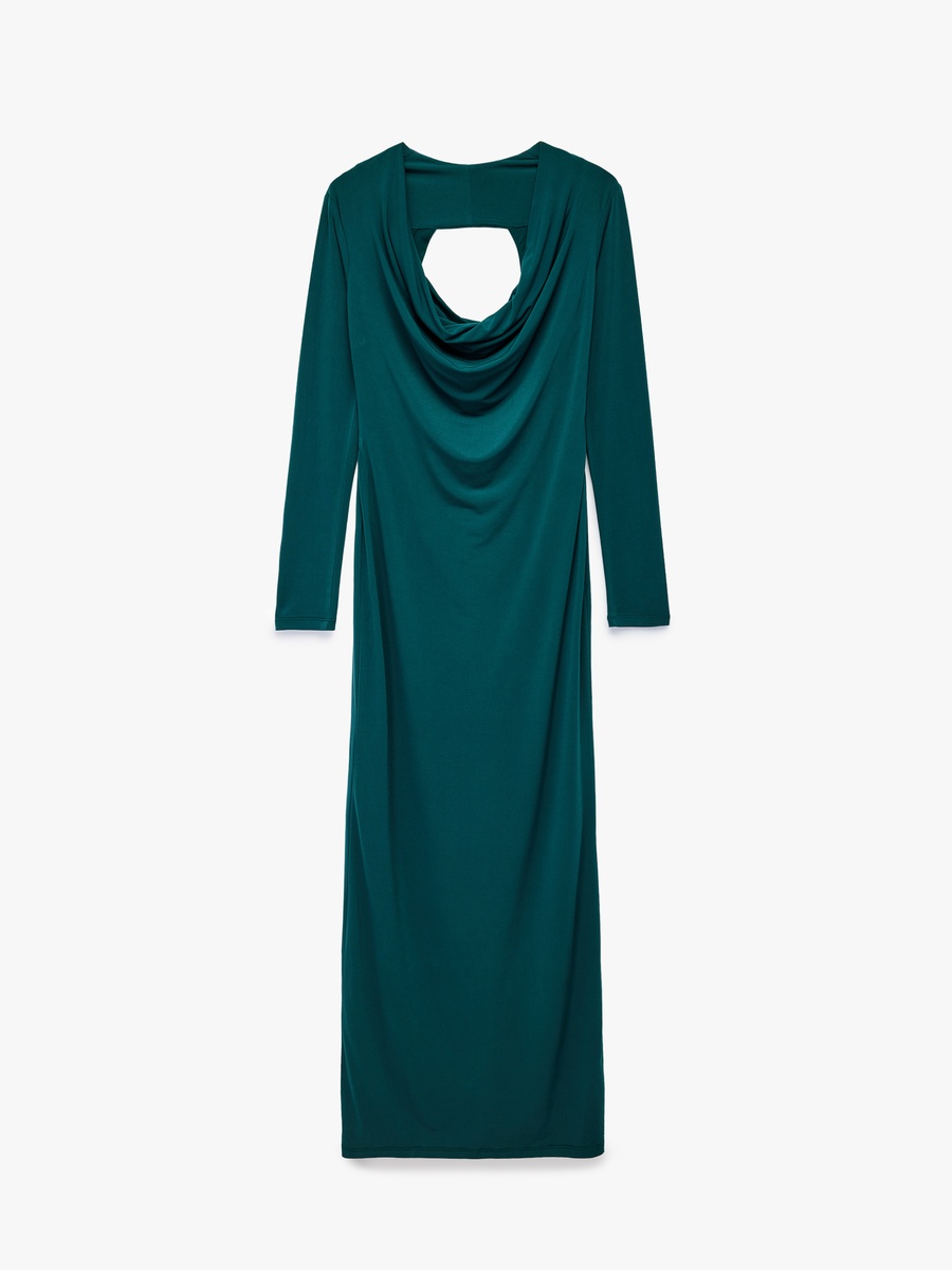 Cowl Neck Back Cut Out Sheath Dress