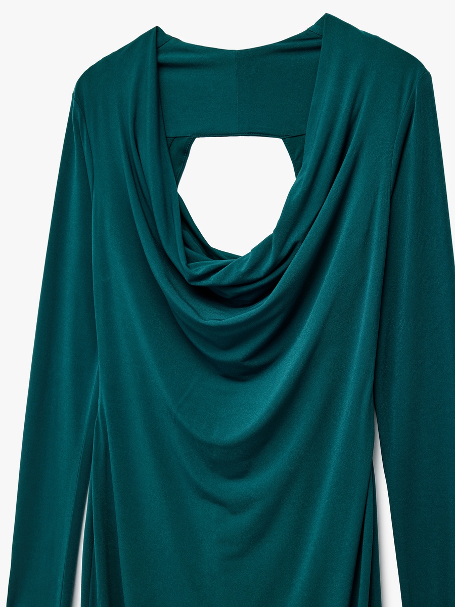 Cowl Neck Back Cut Out Sheath Dress