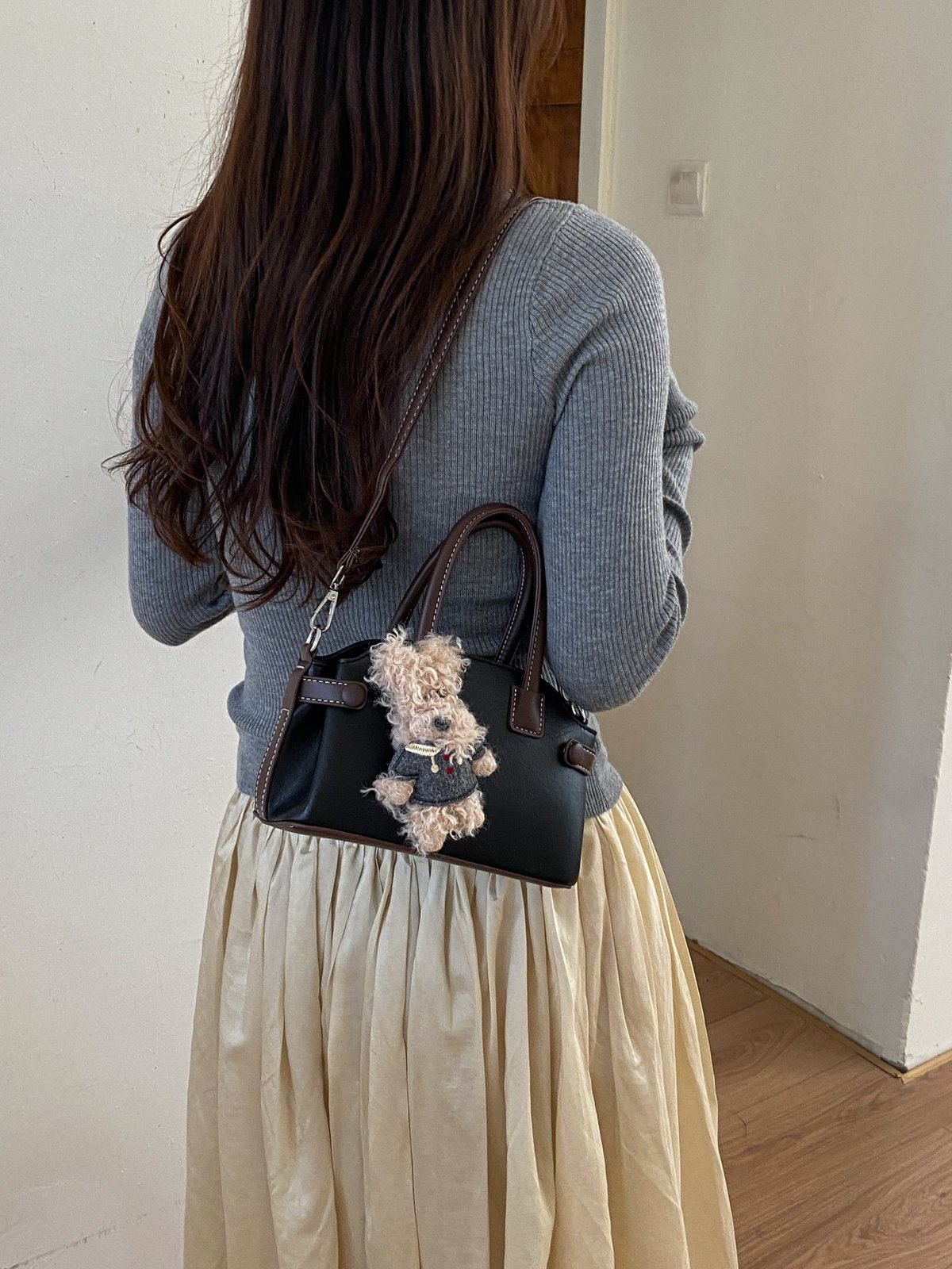 Black Handbag with Adorable Charm - Versatile Crossbody Style