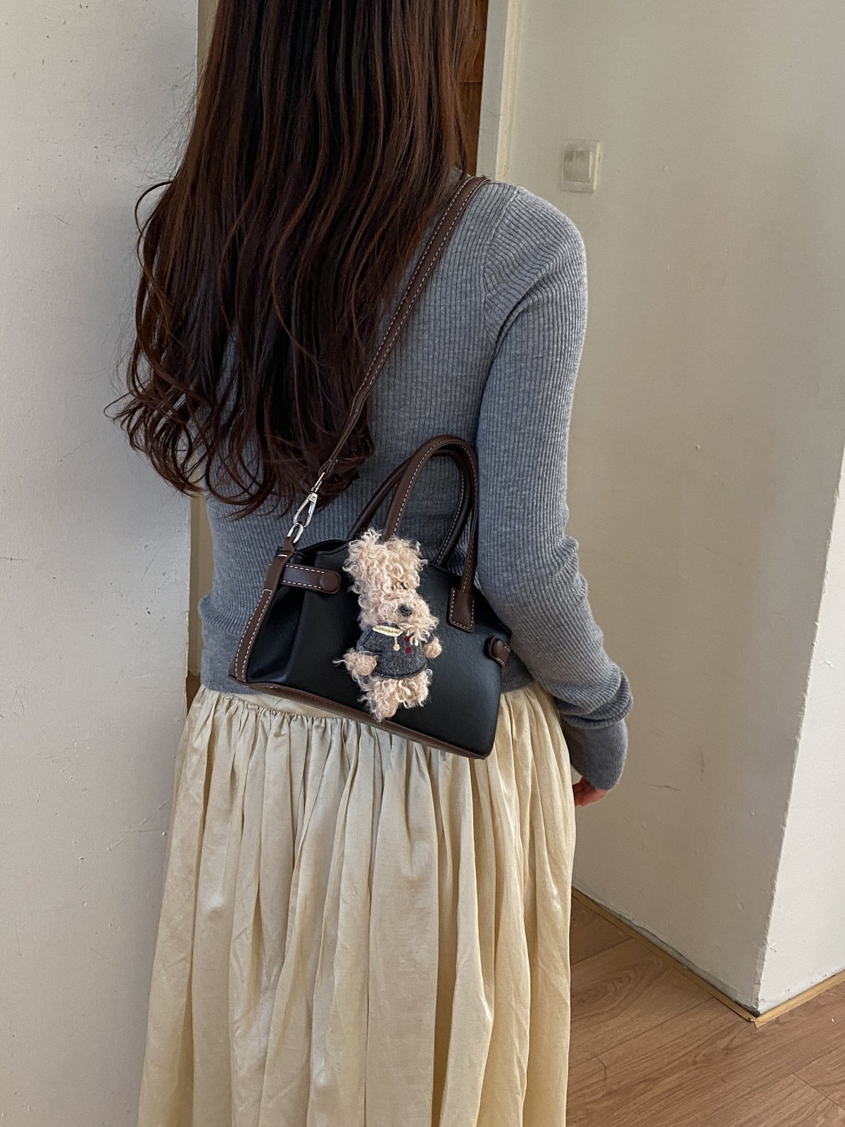 Black Handbag with Adorable Charm - Versatile Crossbody Style