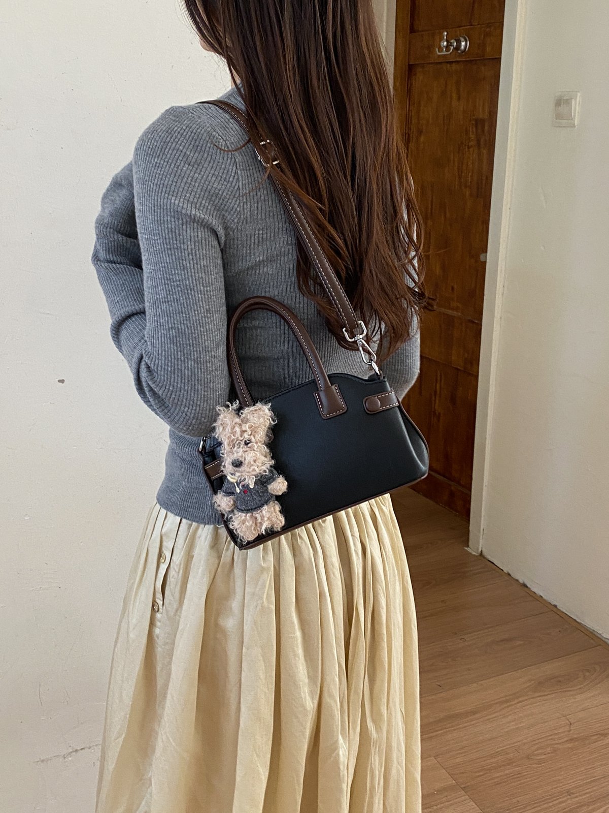 Black Handbag with Adorable Charm - Versatile Crossbody Style