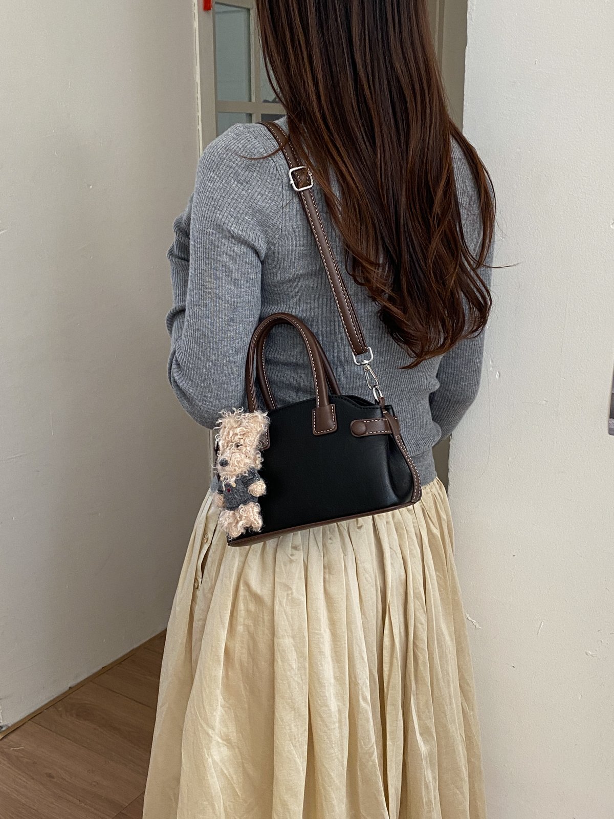 Black Handbag with Adorable Charm - Versatile Crossbody Style