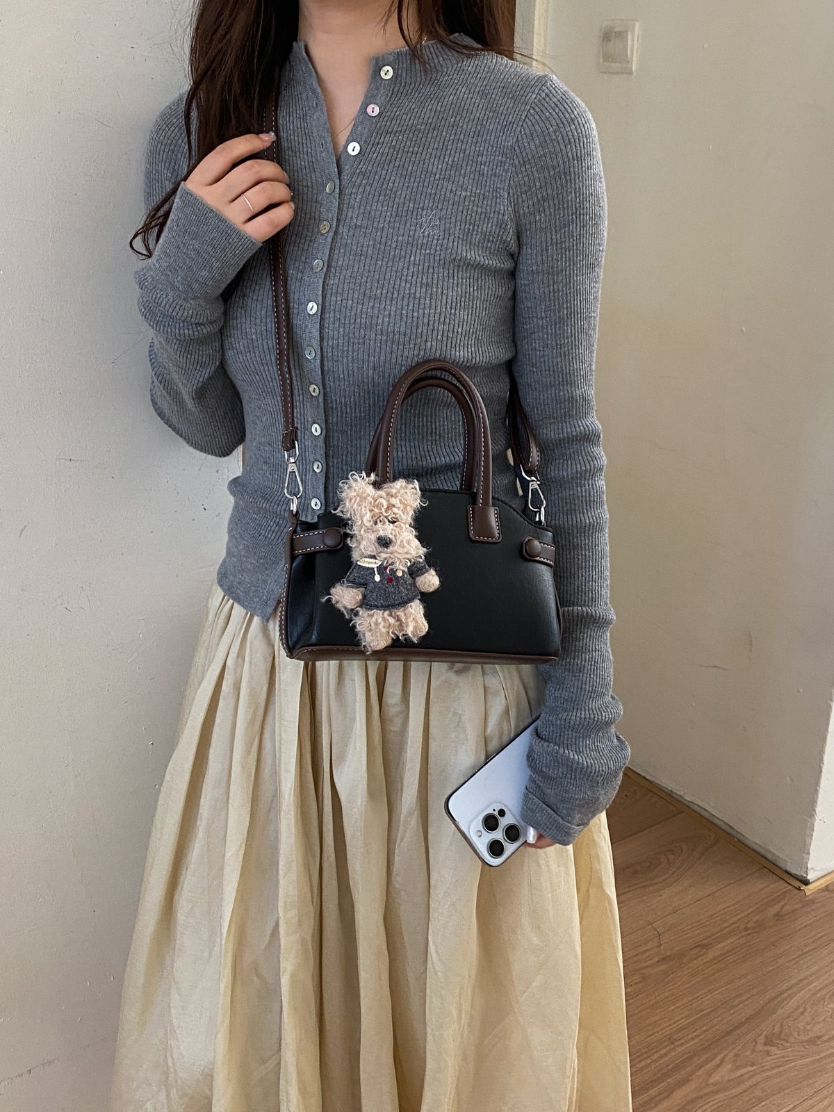 Black Handbag with Adorable Charm - Versatile Crossbody Style
