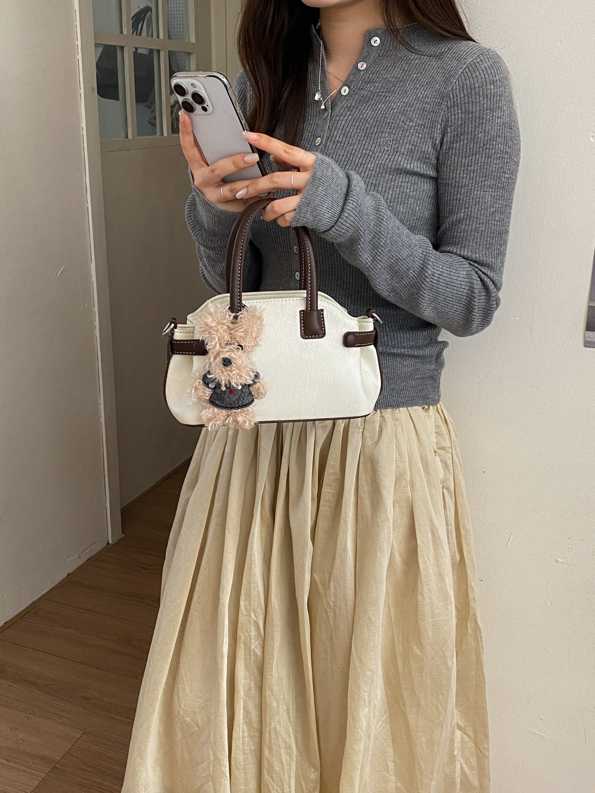 Beige Crossbody Bag with Top Handle