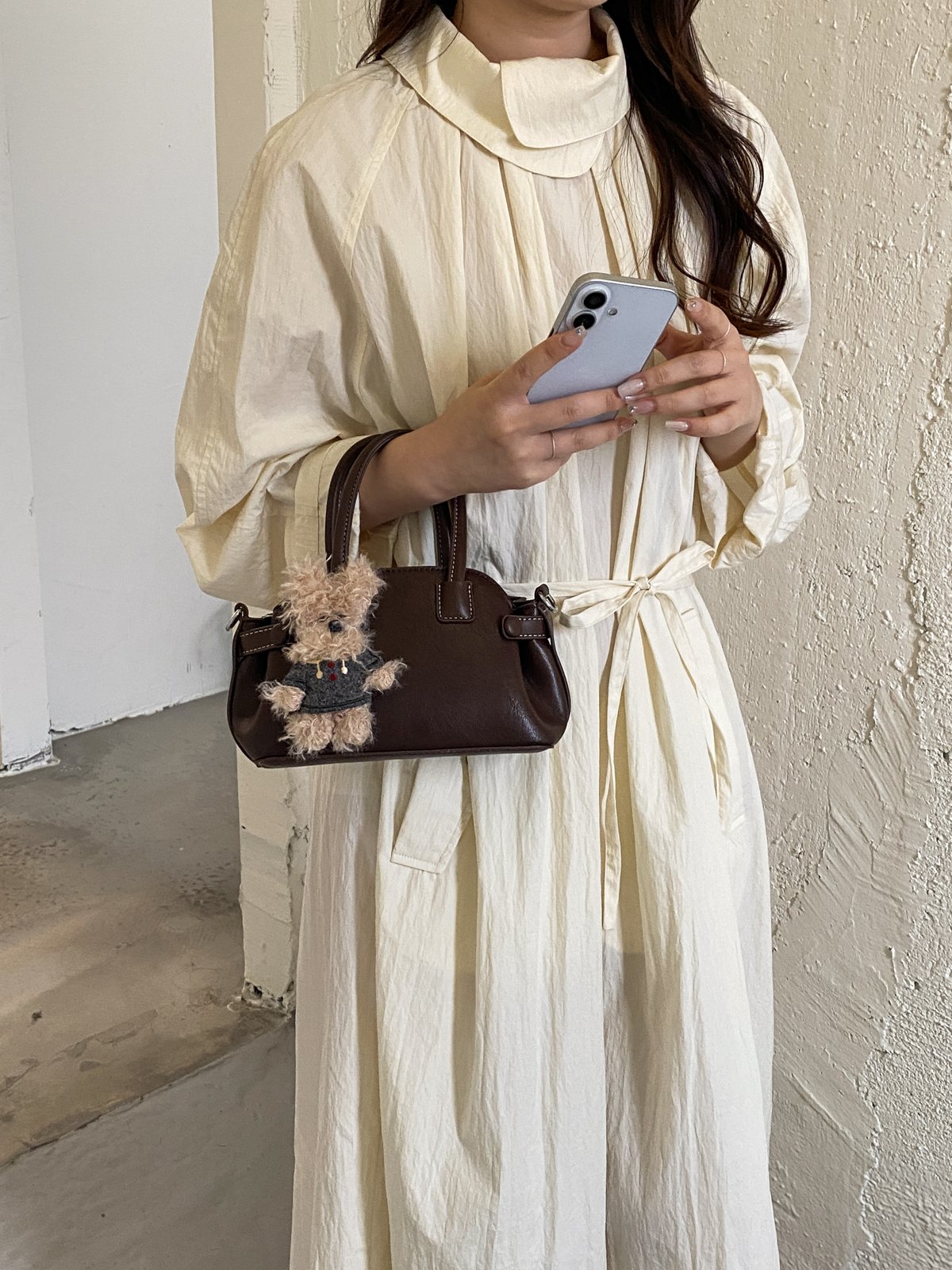 Coffee Brown Handbag with Charm
