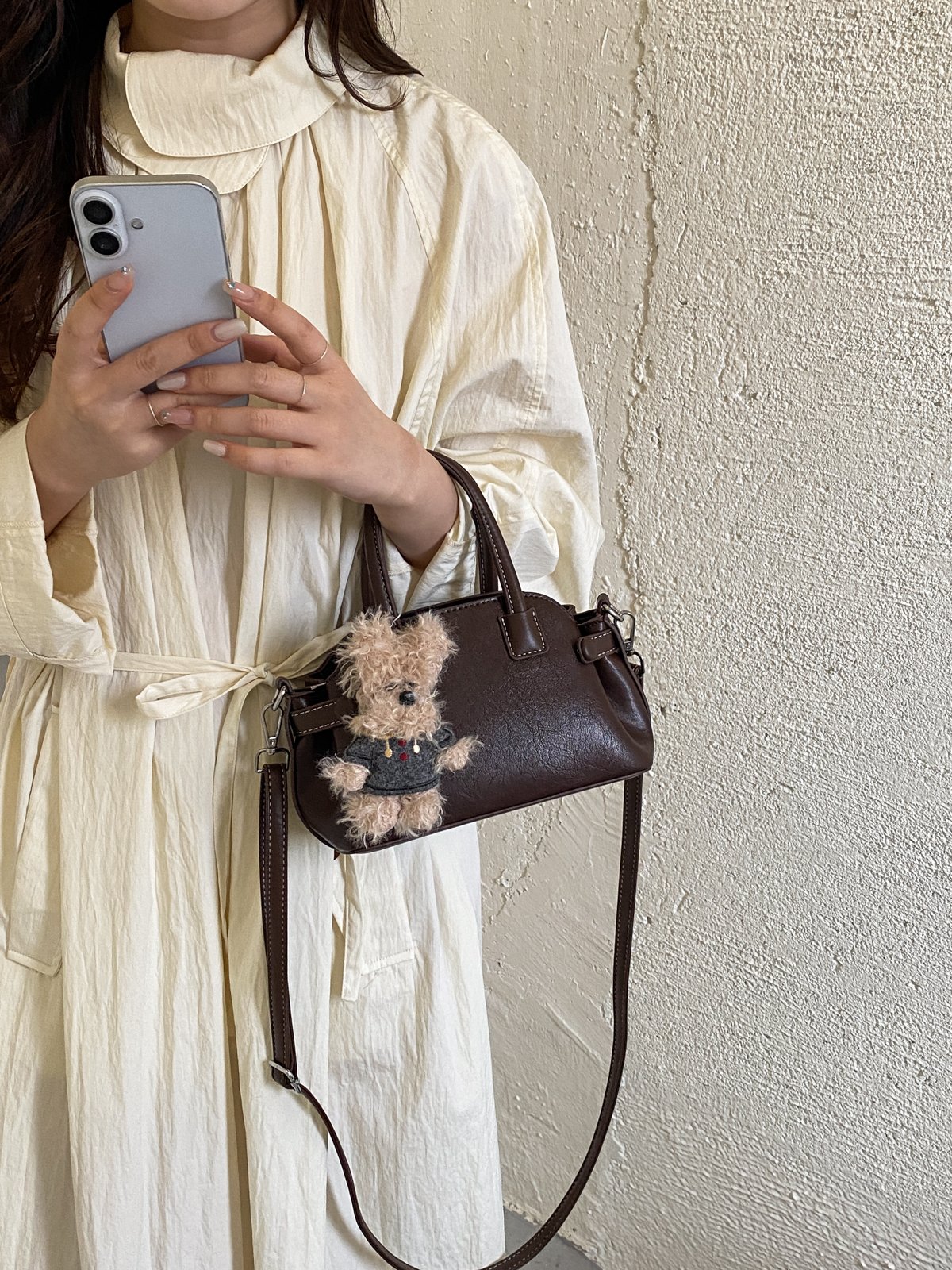Coffee Brown Handbag with Charm