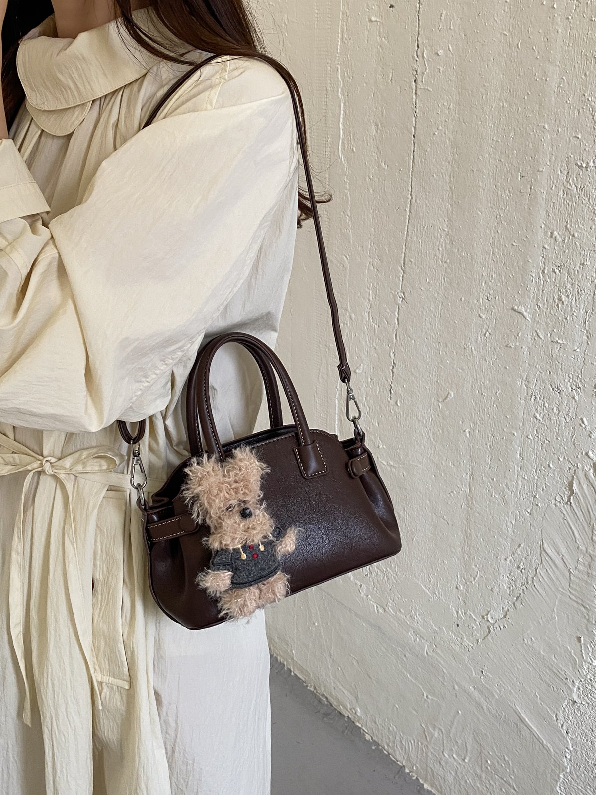 Coffee Brown Handbag with Charm