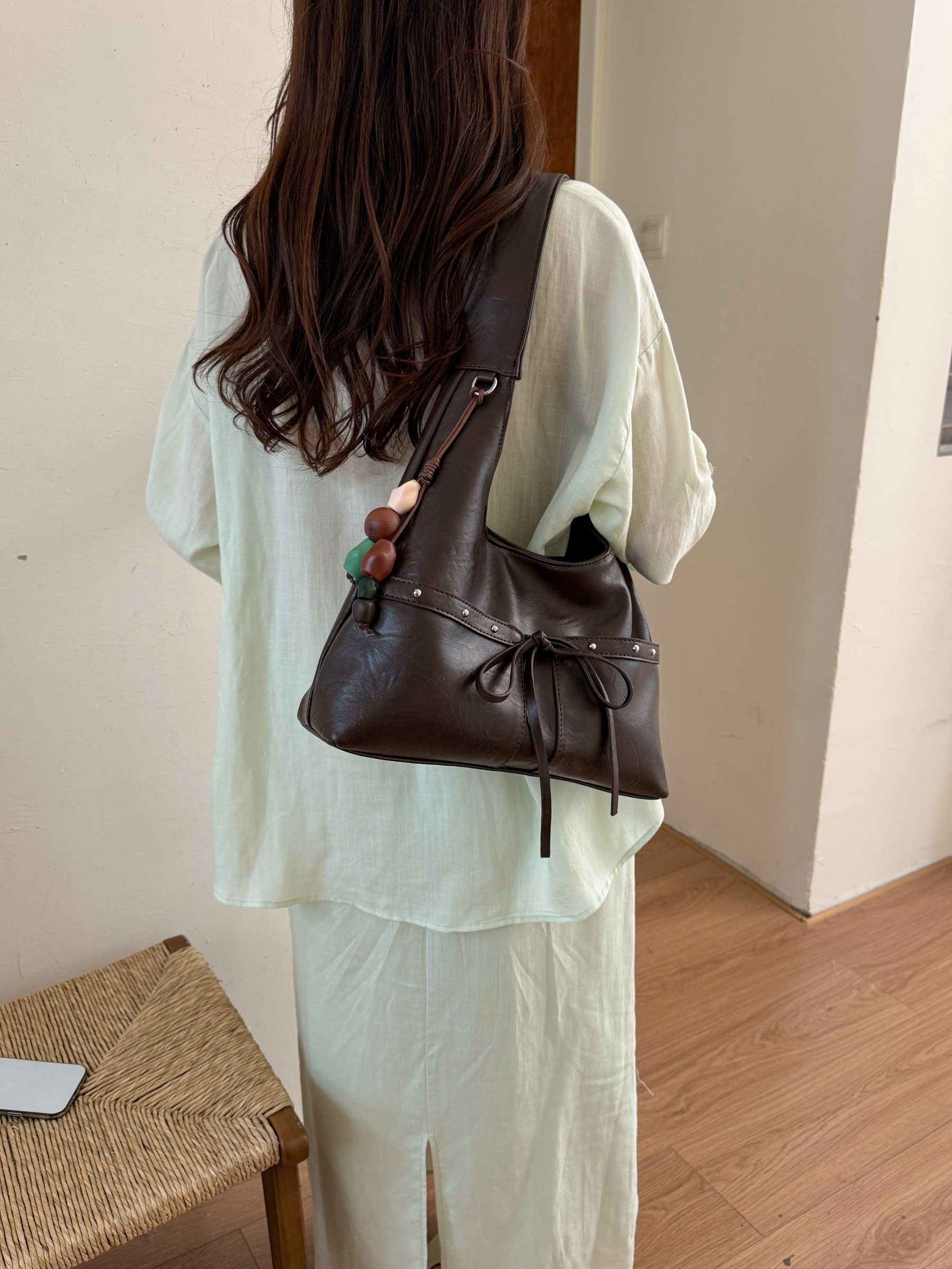 Coffee Brown Solid Shoulder Bag